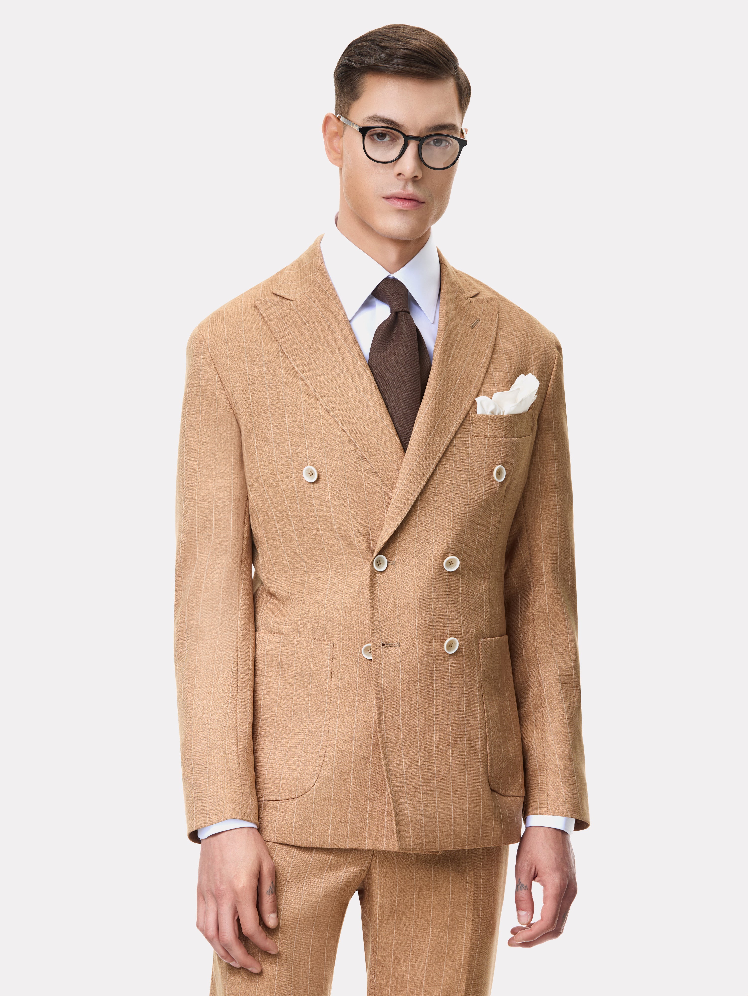 Slim fit striped suit with double buttons