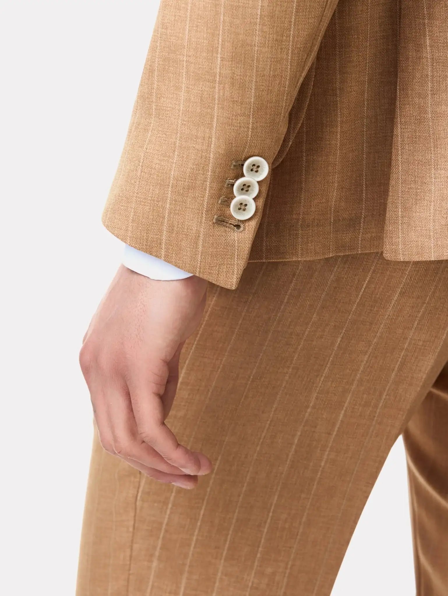 Costum slim fit cu dungi, la doua randuri de nasturi