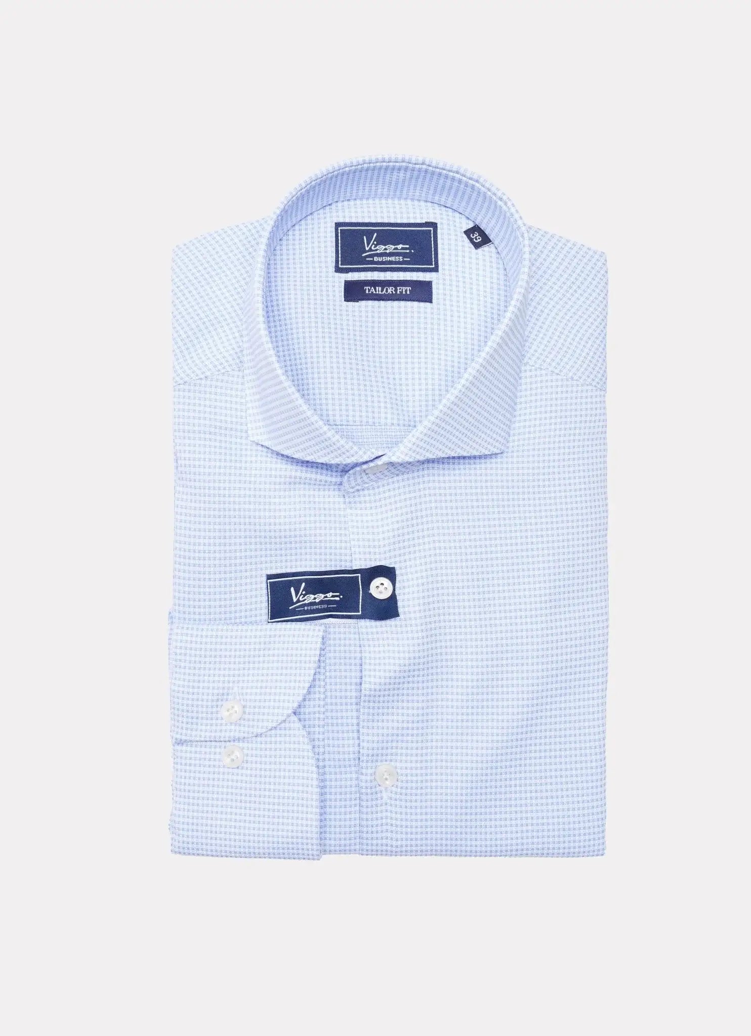 Camasa alba din jerseu in carouri bleu