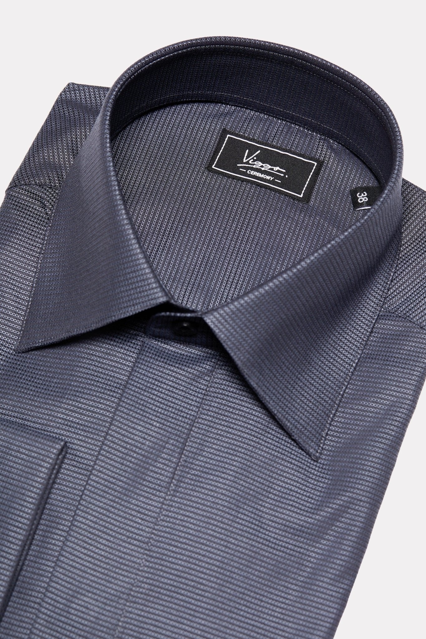 Camasa neagra texturata cu dungi gri, nasturi ascunsi - Viggo