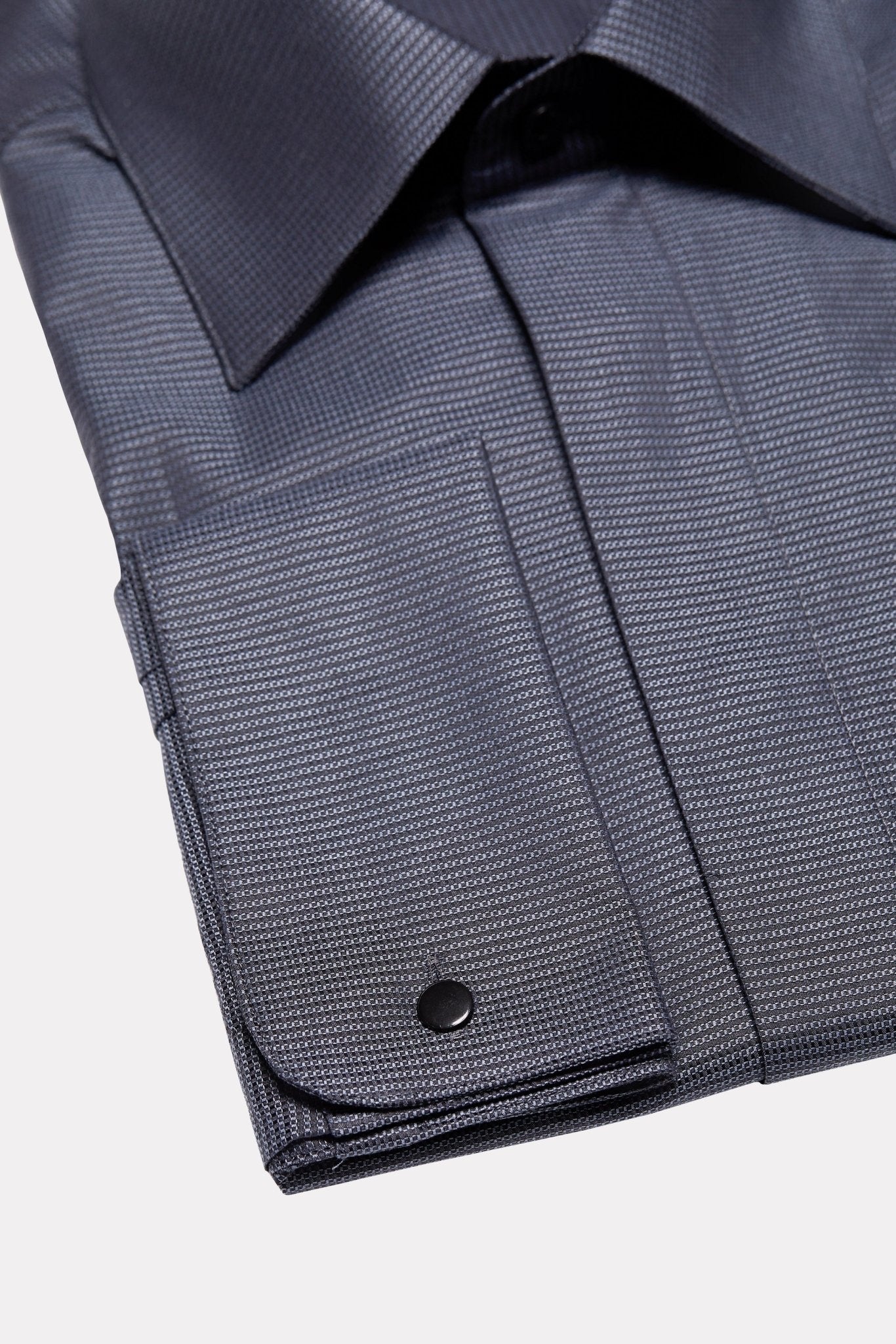 Camasa neagra texturata cu dungi gri, nasturi ascunsi - Viggo