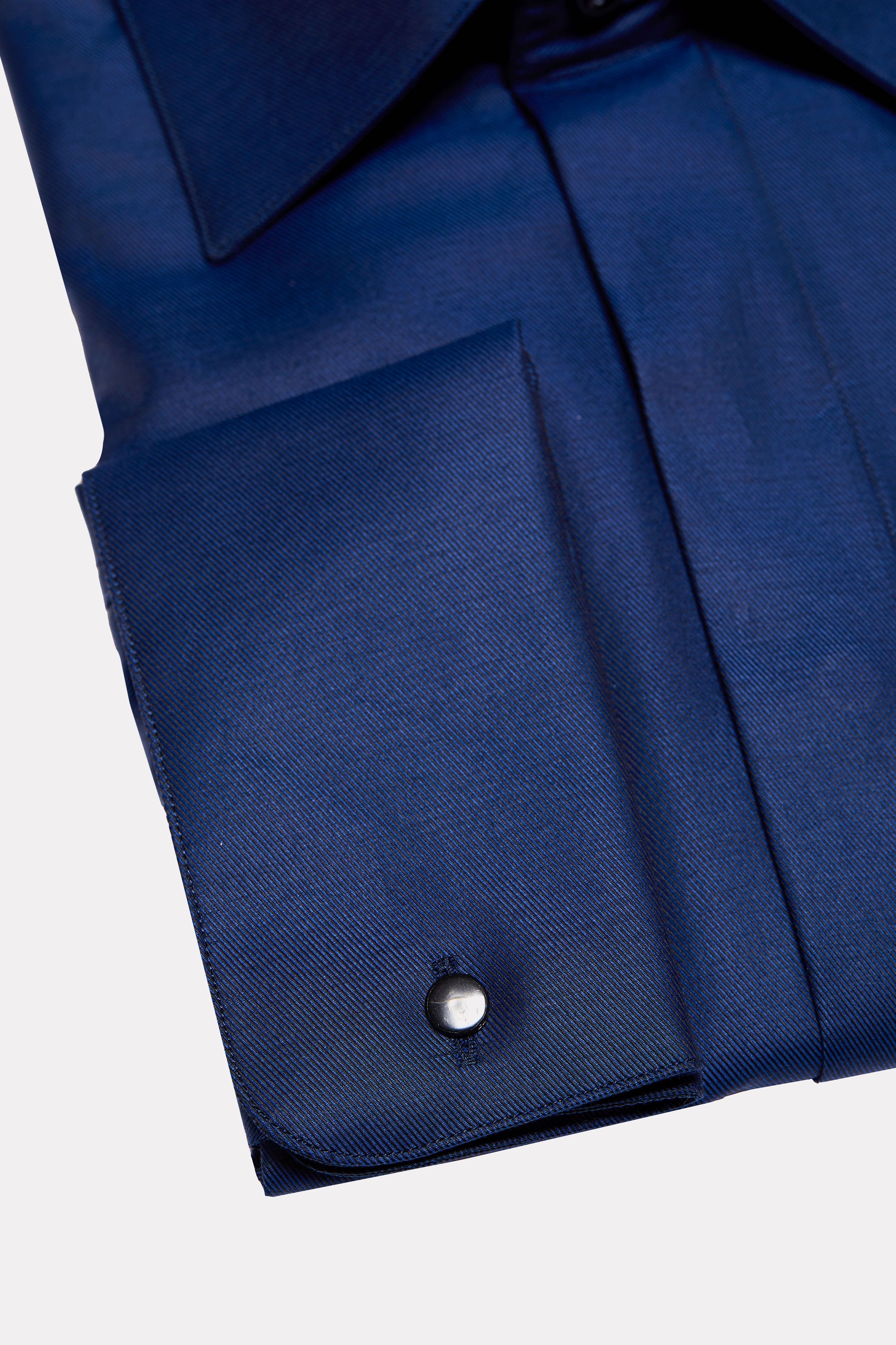 Navy shirt with black stripes, hidden buttons