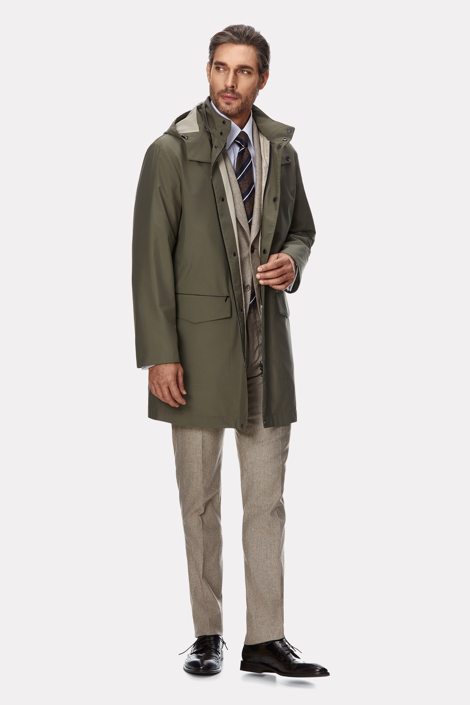Khaki techno trench coat