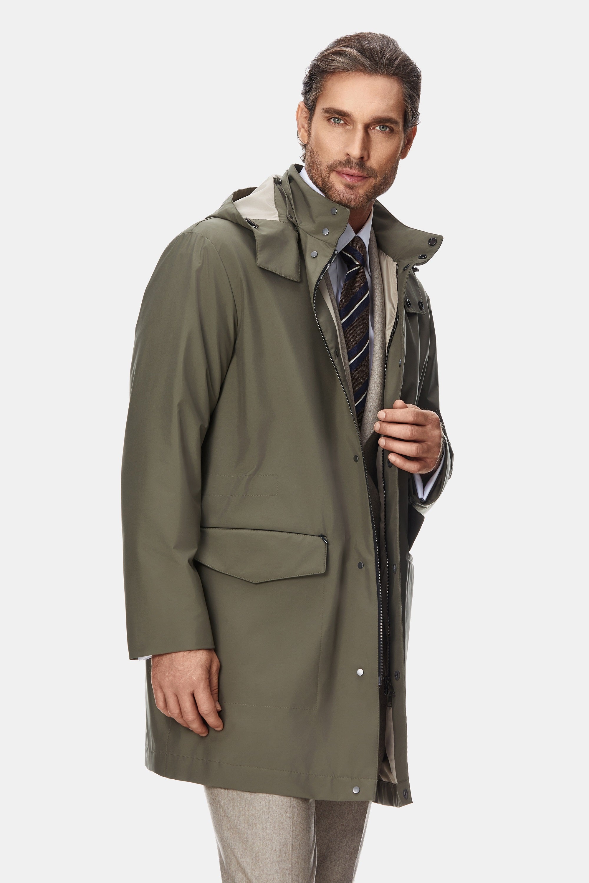 Khaki techno trench coat