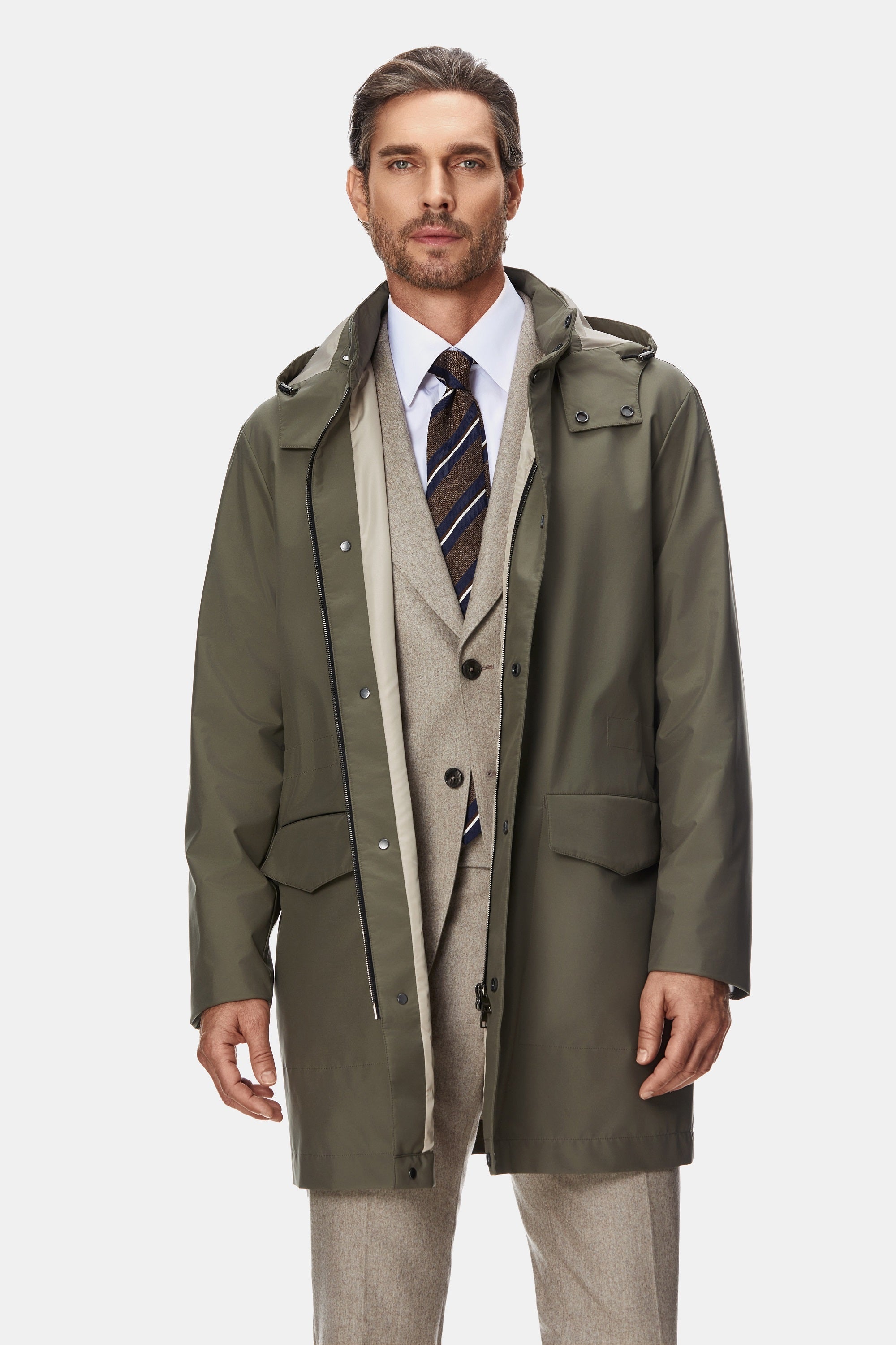 Khaki techno trench coat