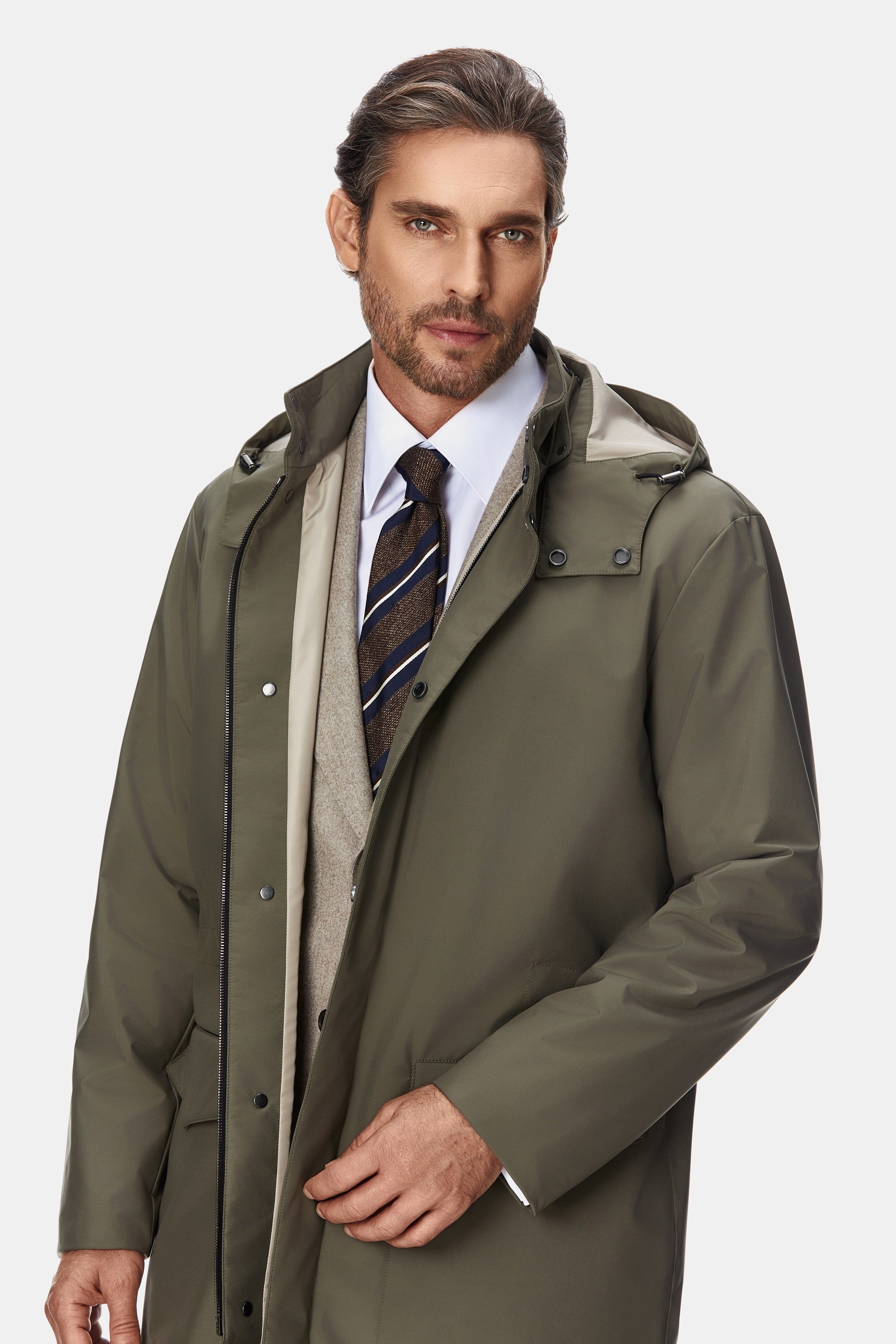 Khaki techno trench coat
