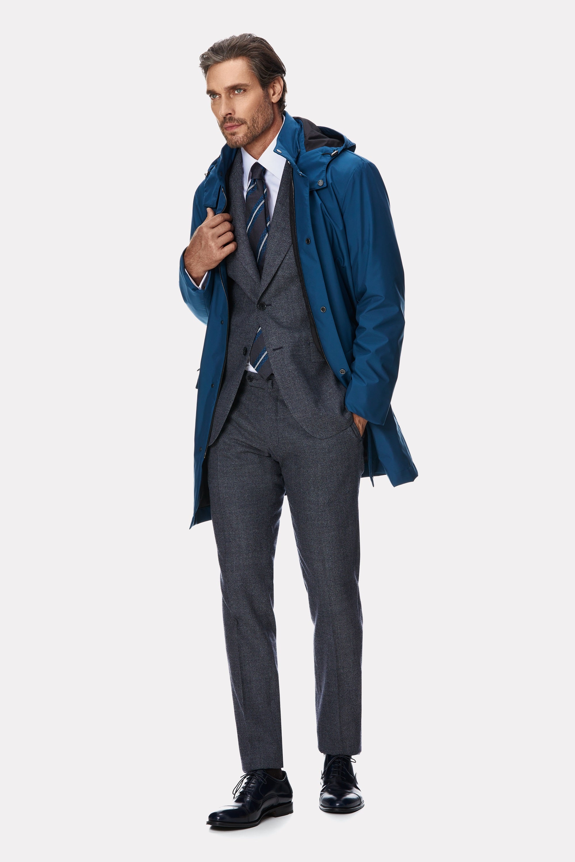 Turquoise techno trench coat