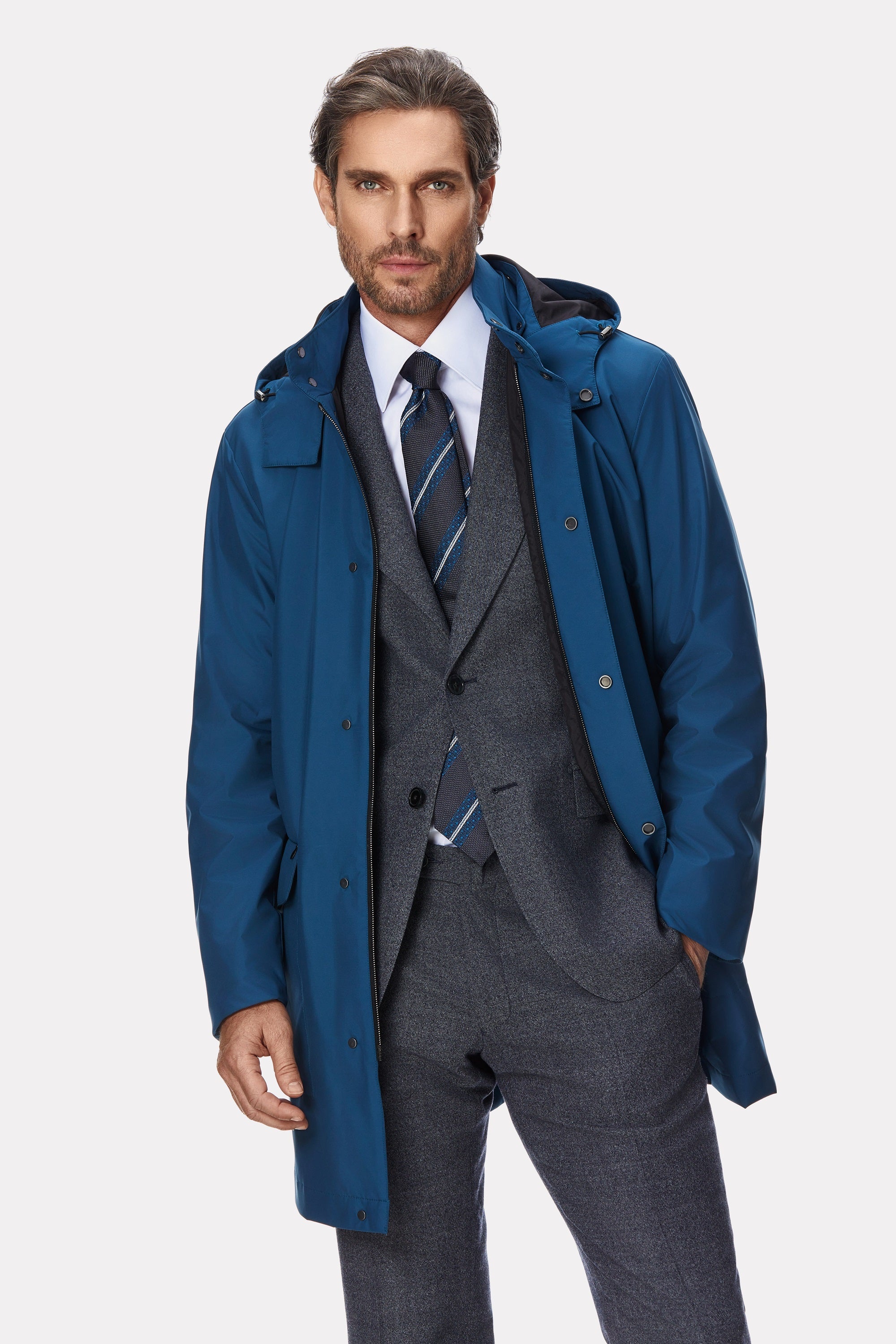Turquoise techno trench coat