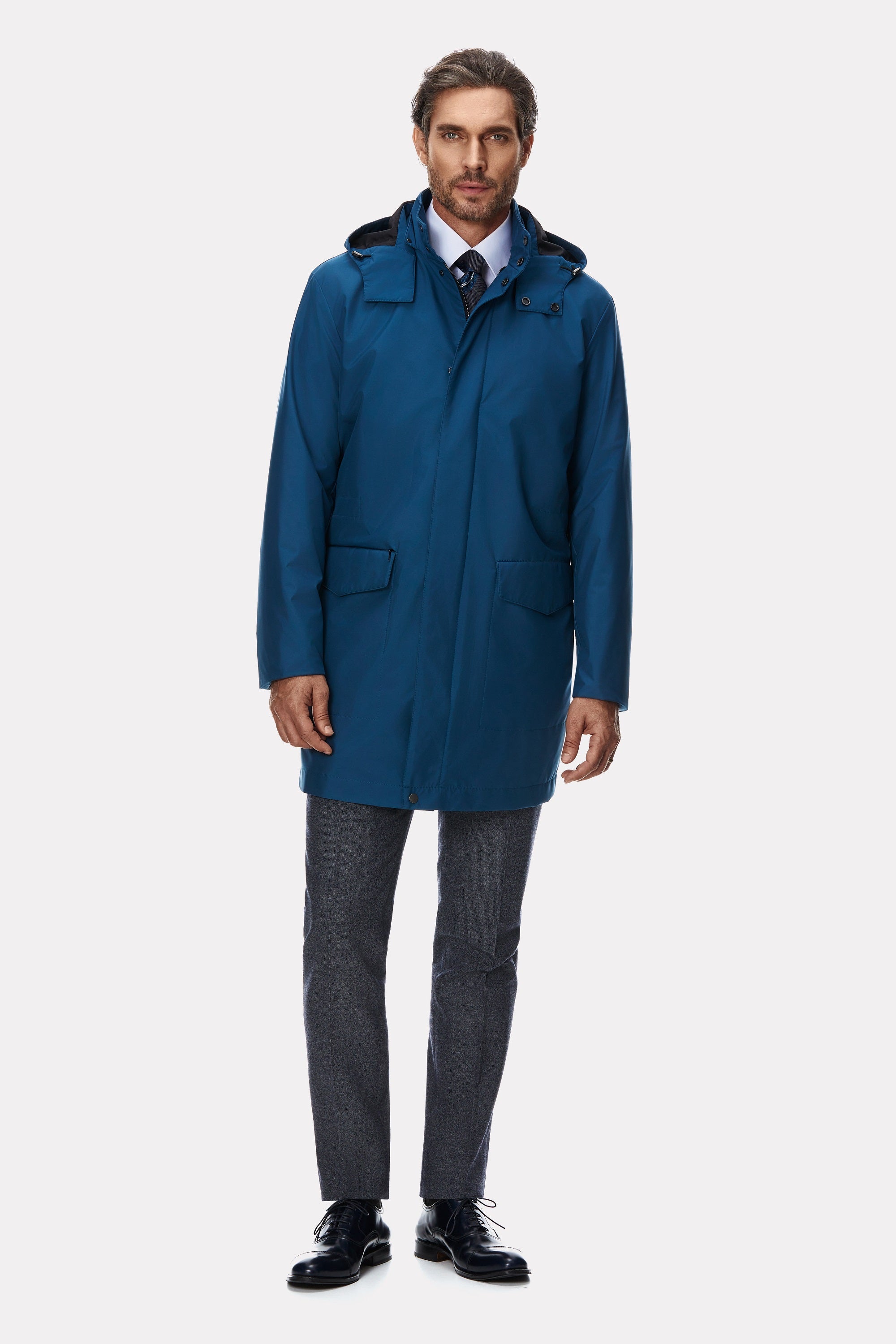 Turquoise techno trench coat