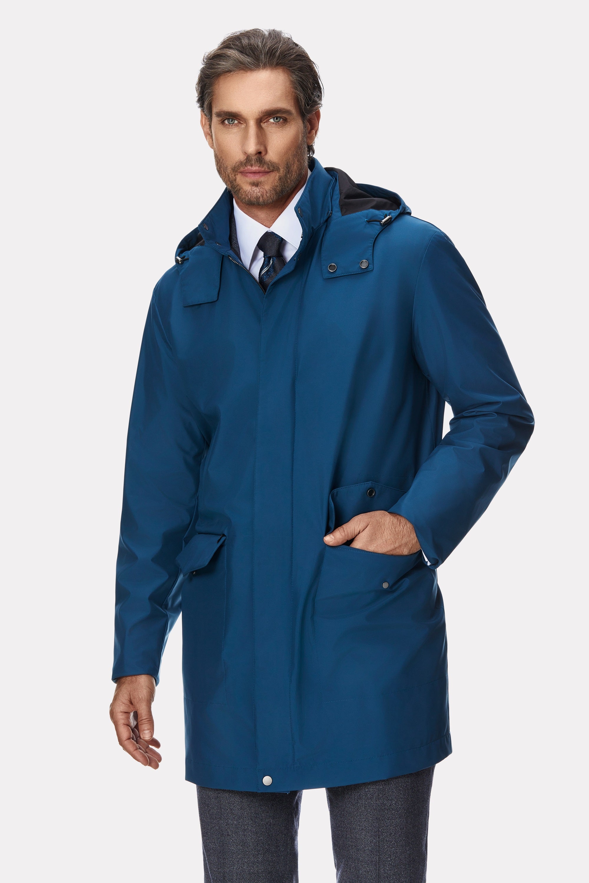 Turquoise techno trench coat