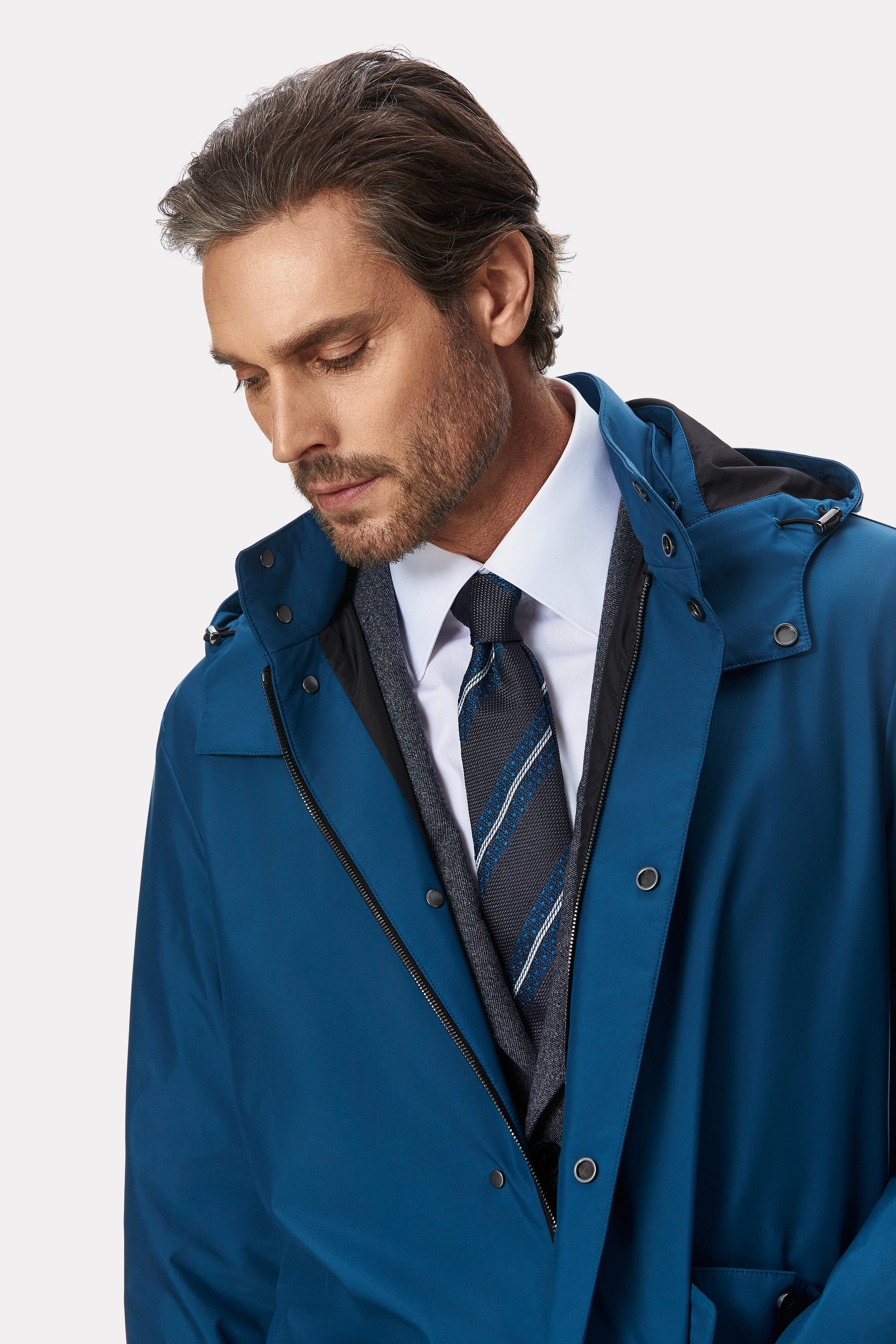 Turquoise techno trench coat