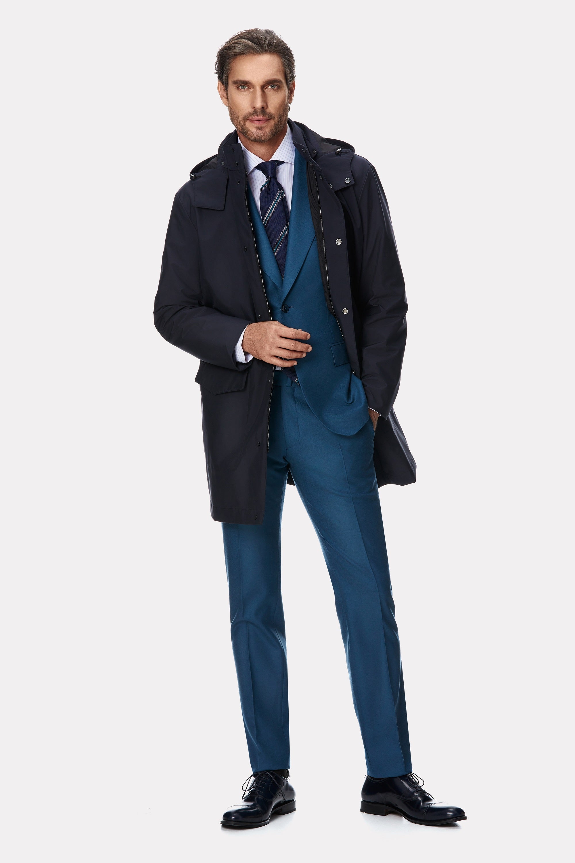 Navy techno trench coat