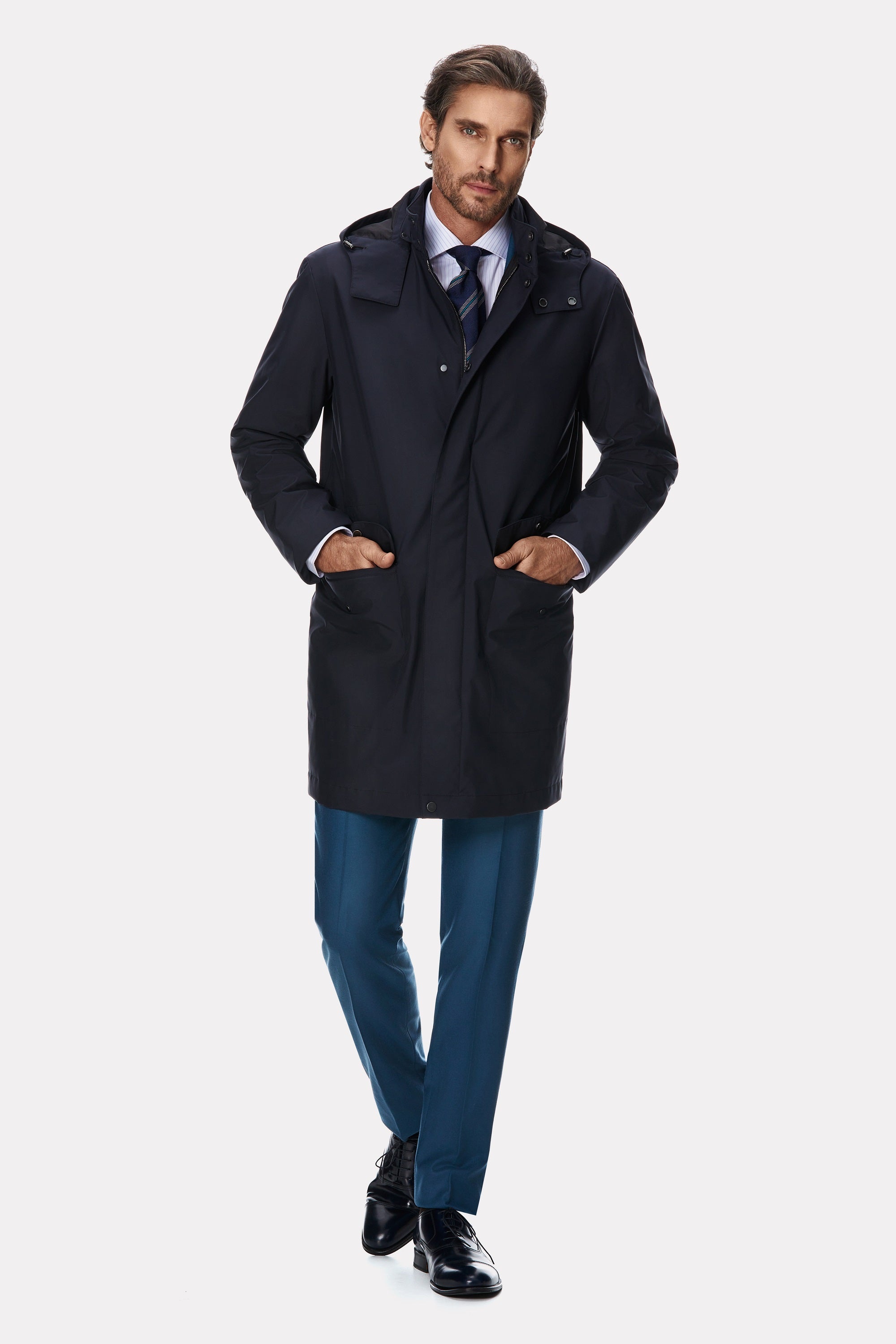 Navy techno trench coat