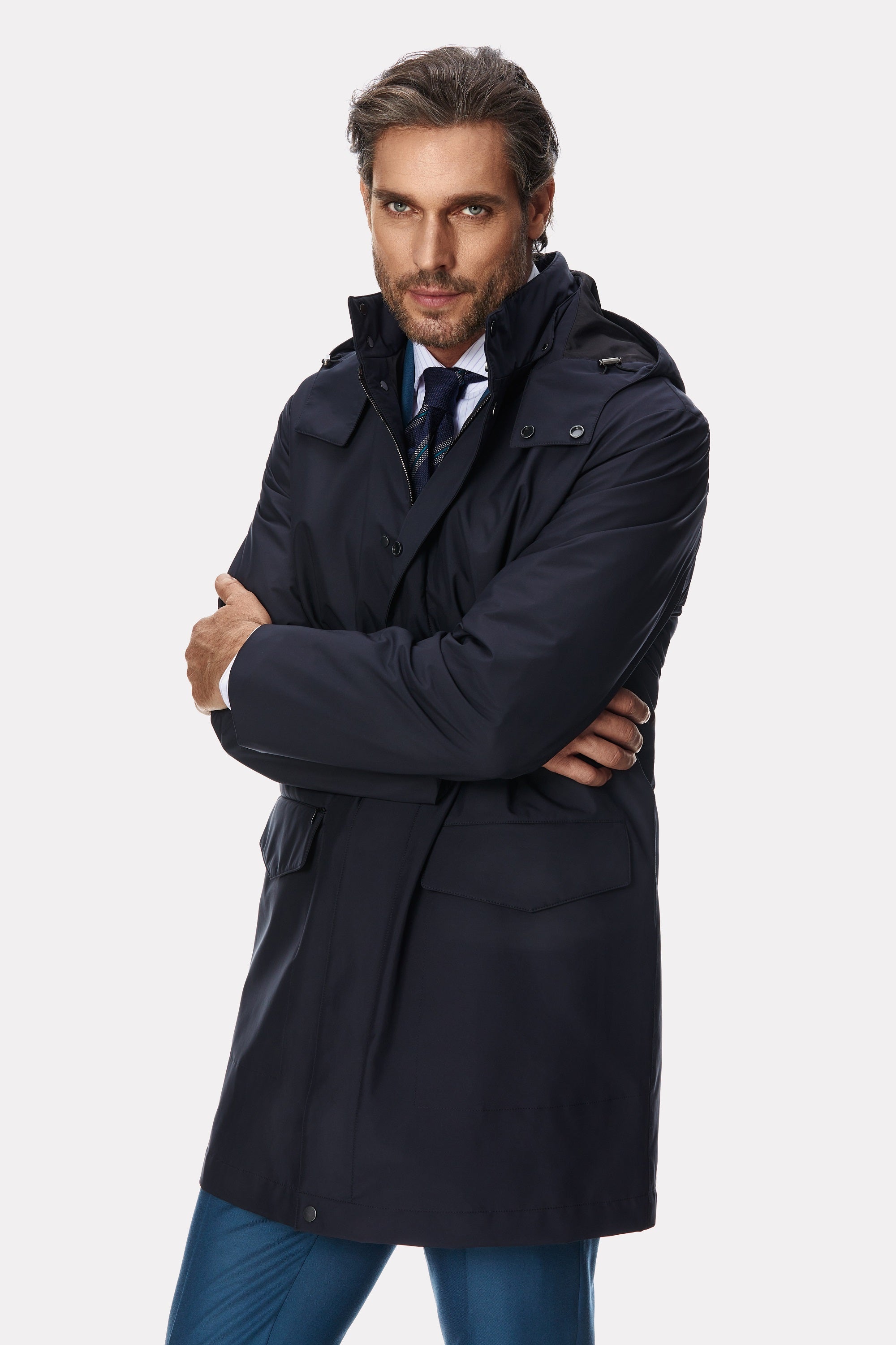 Navy techno trench coat