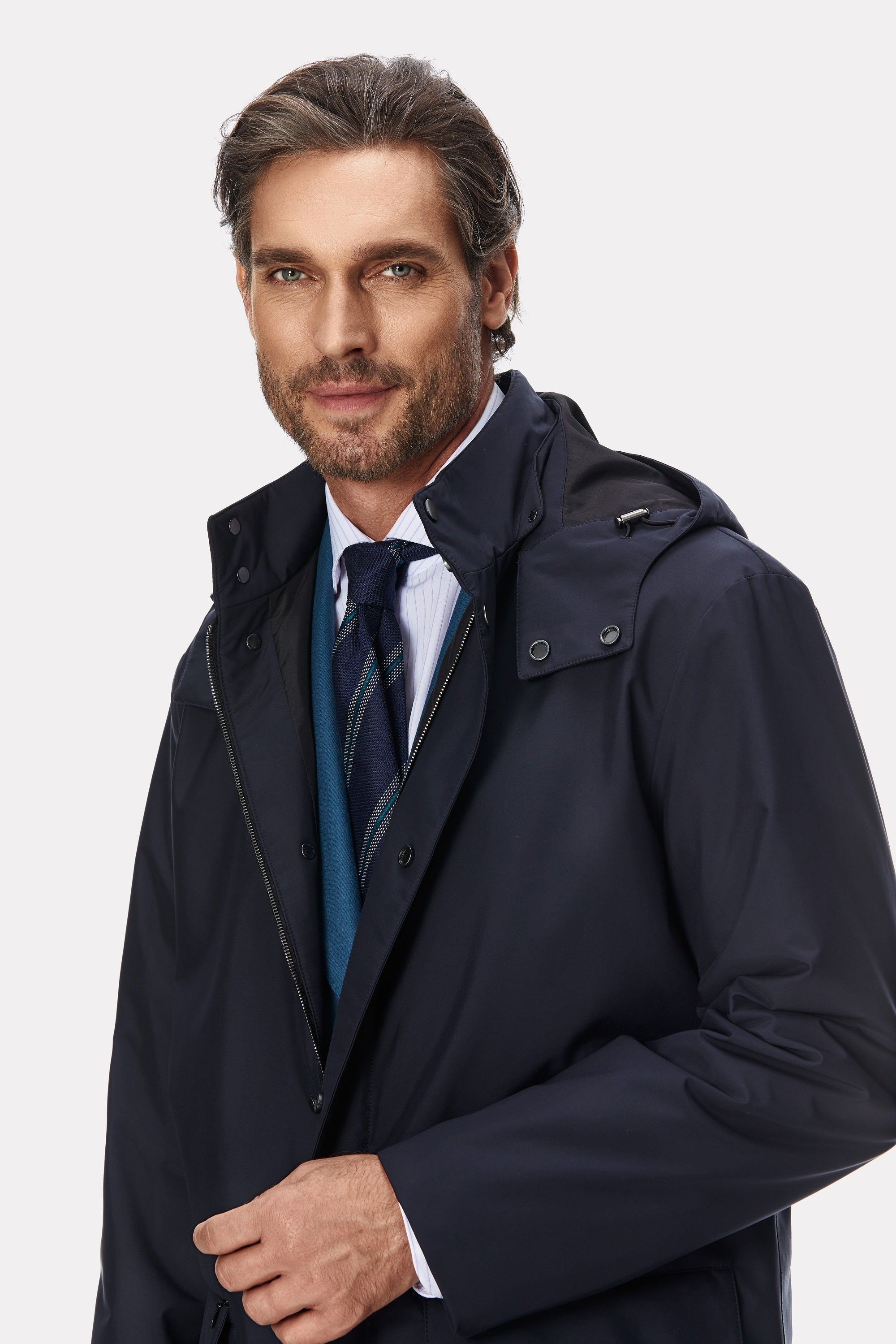 Navy techno trench coat