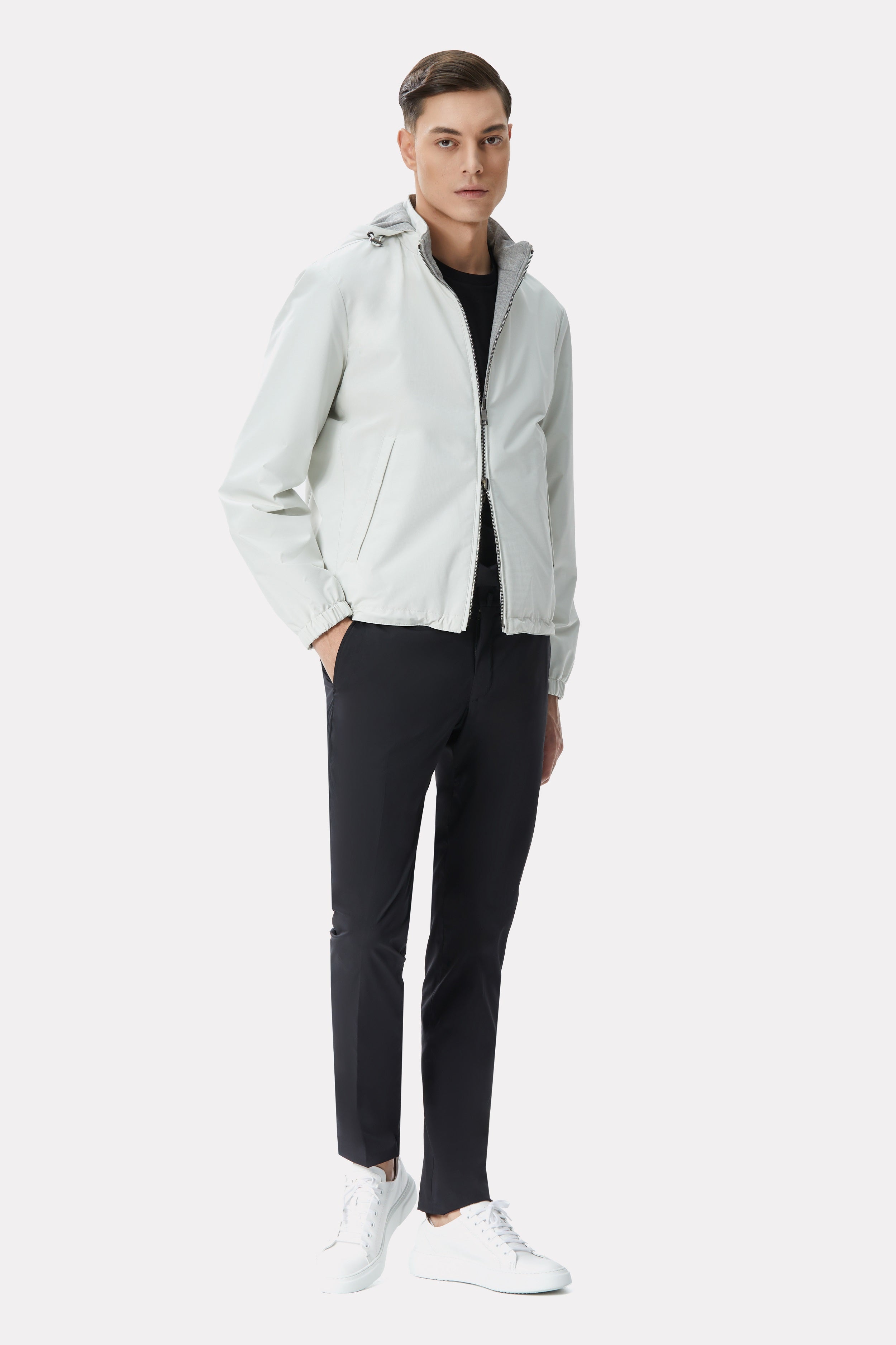 White/gray reversible jacket made of techno fabric and wool