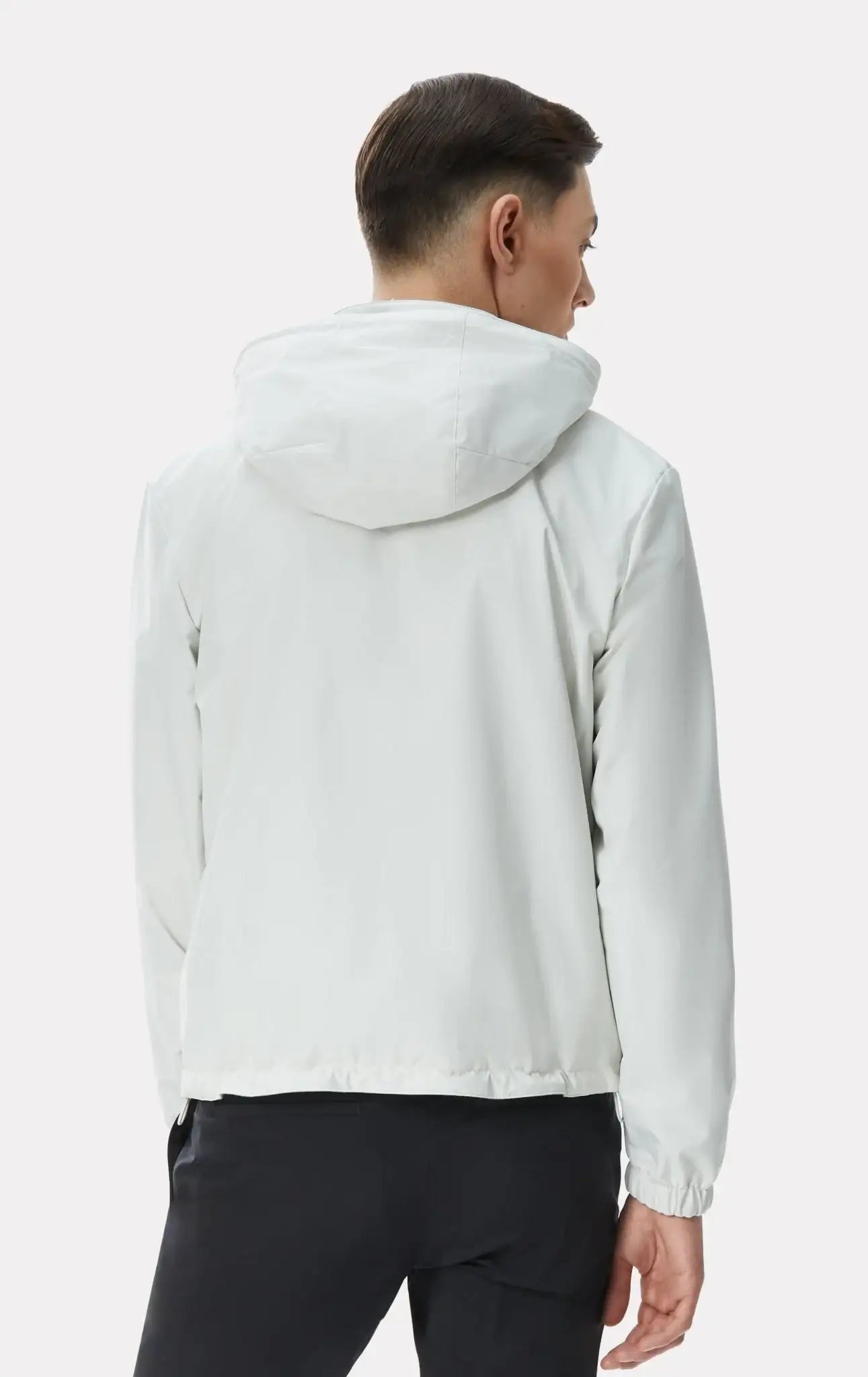 Jacheta reversibila alb/gri din material tehno si lana