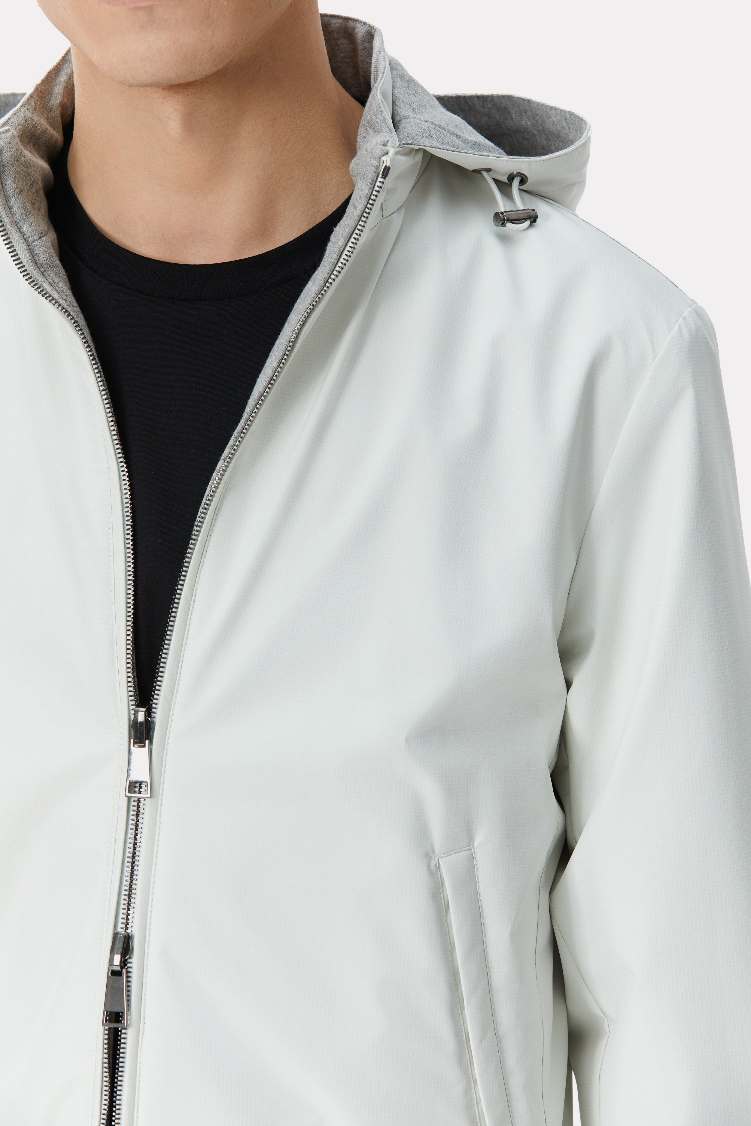 White/gray reversible jacket made of techno fabric and wool