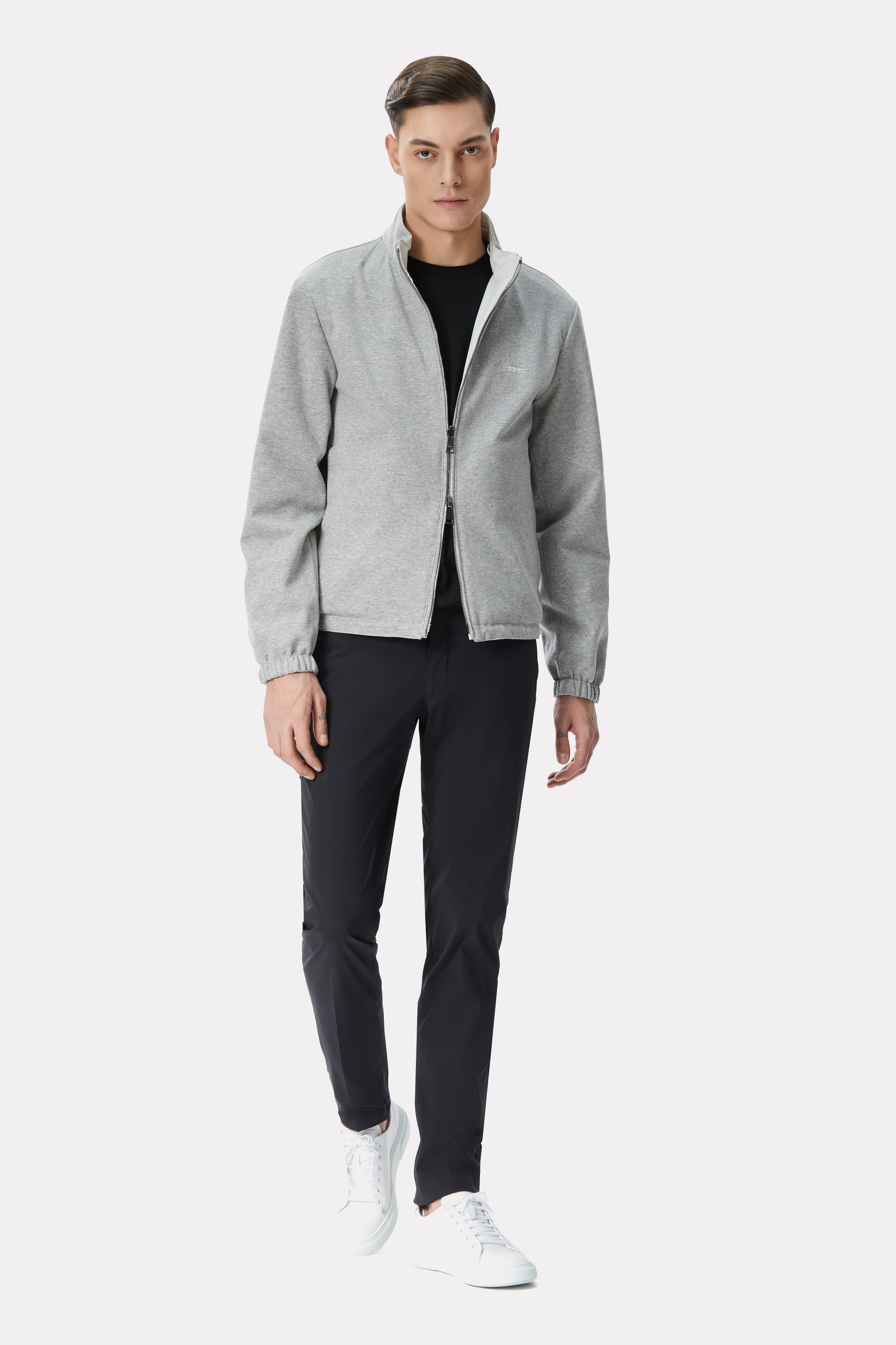 White/gray reversible jacket made of techno fabric and wool