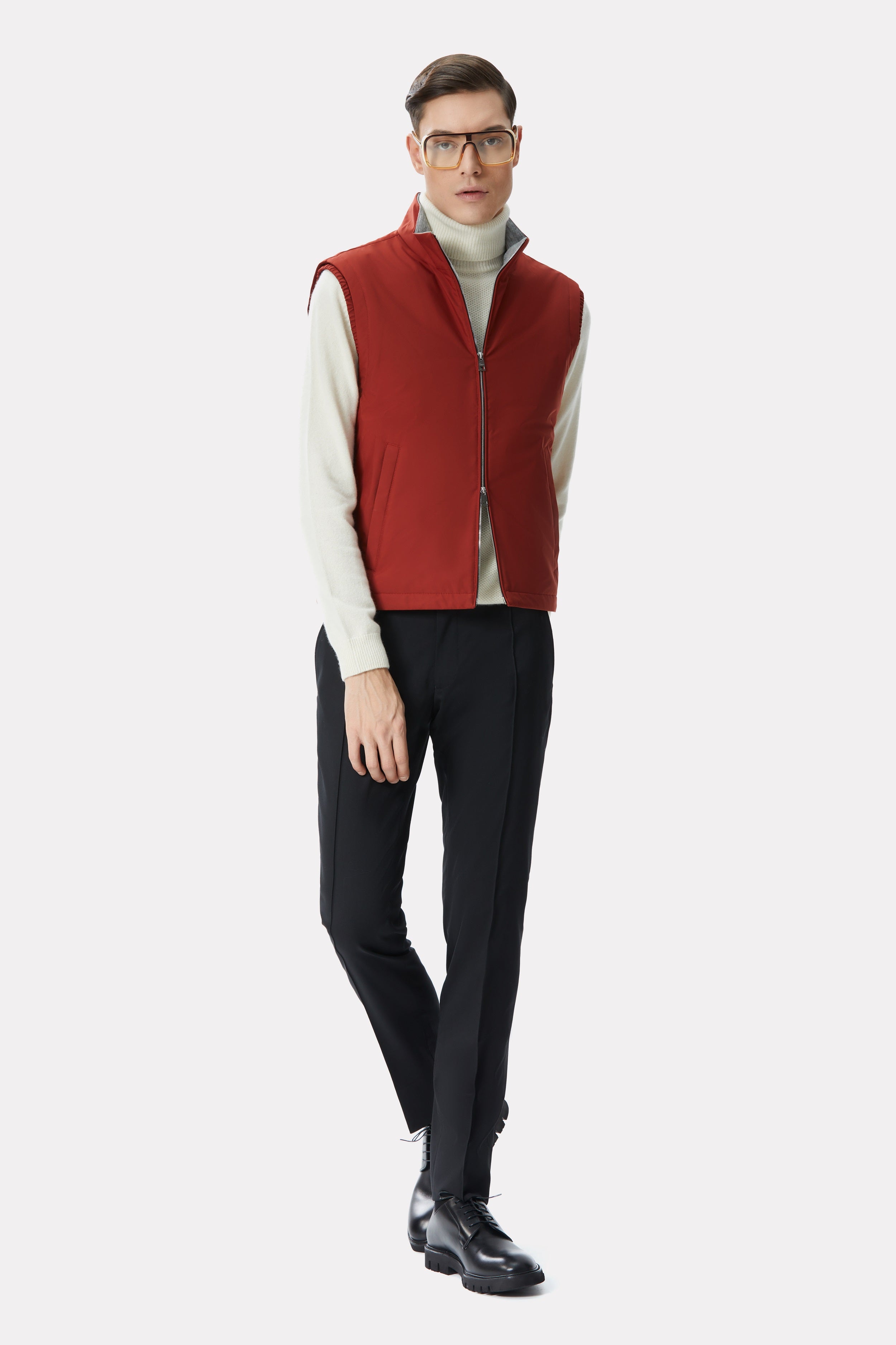Terracotta vest with cashmere lining
