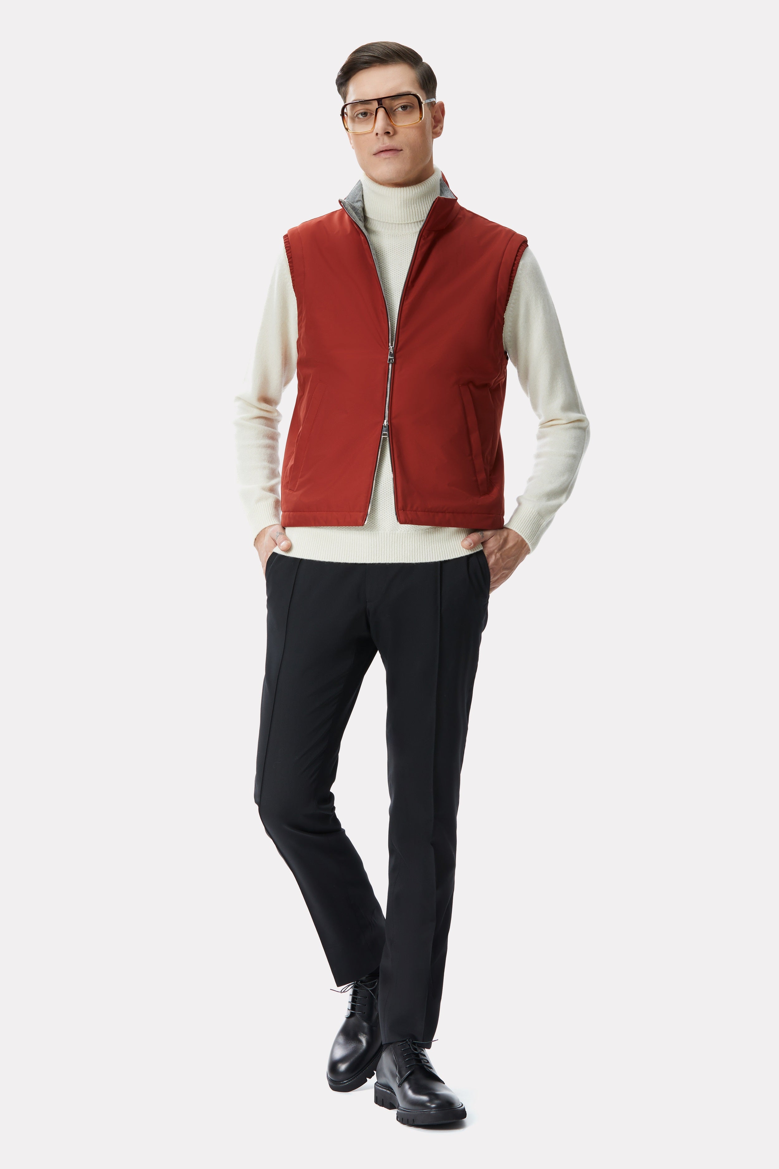Terracotta vest with cashmere lining