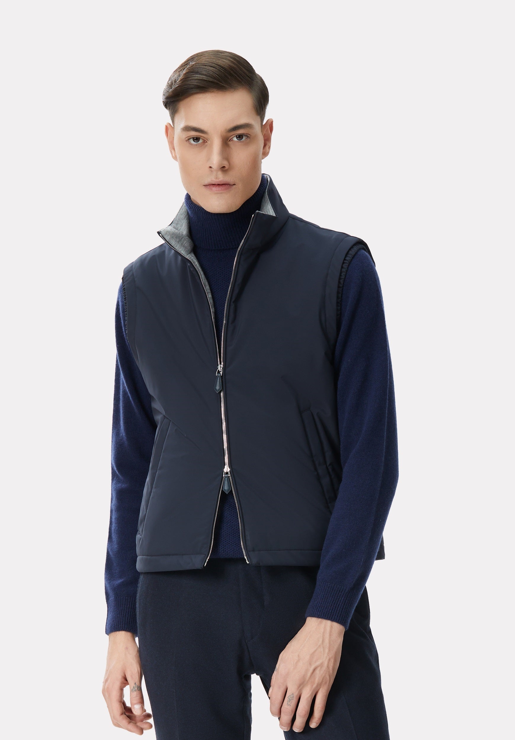 Navy vest with cashmere lining