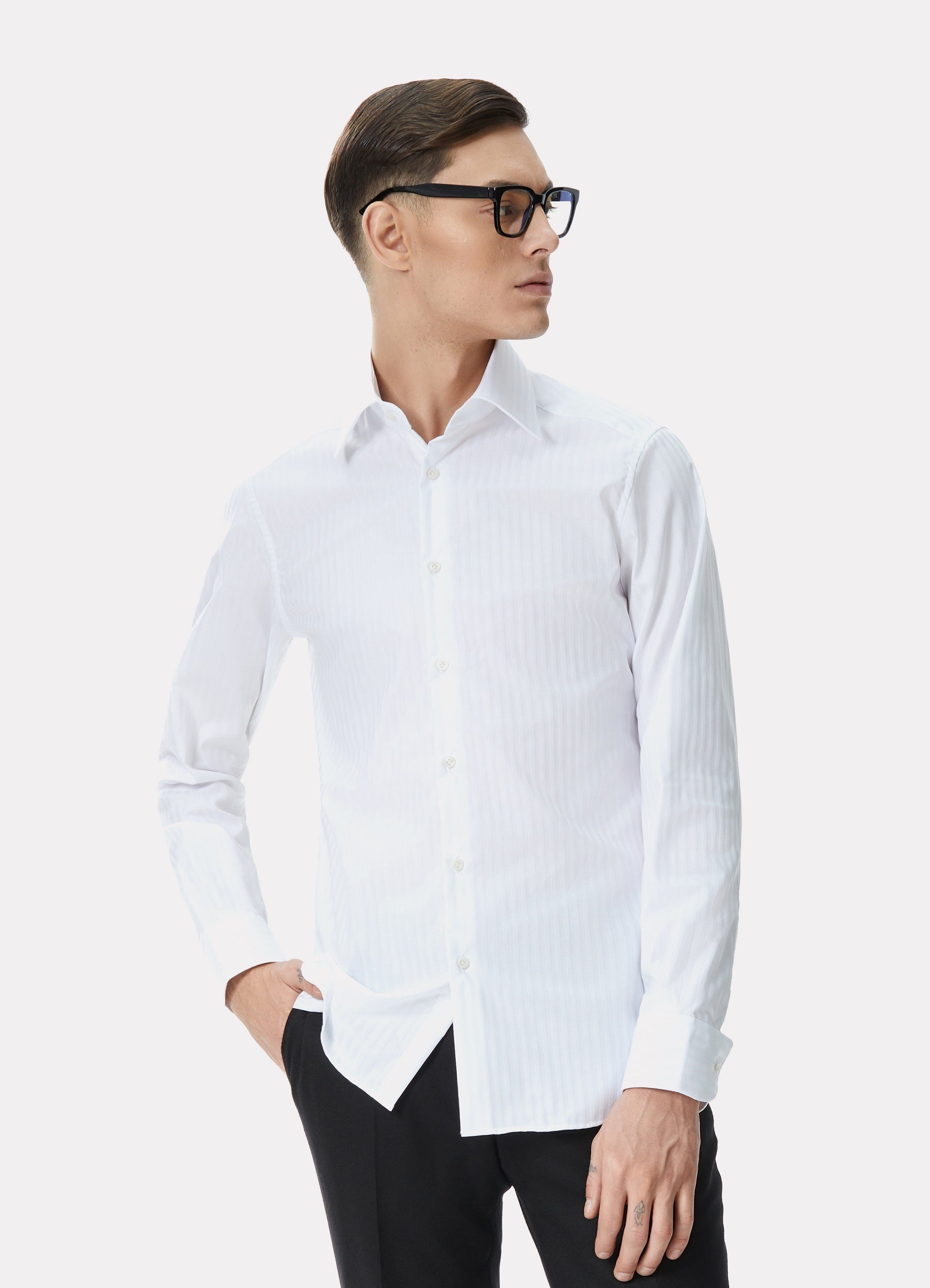 White shirt with tone-on-tone stripes