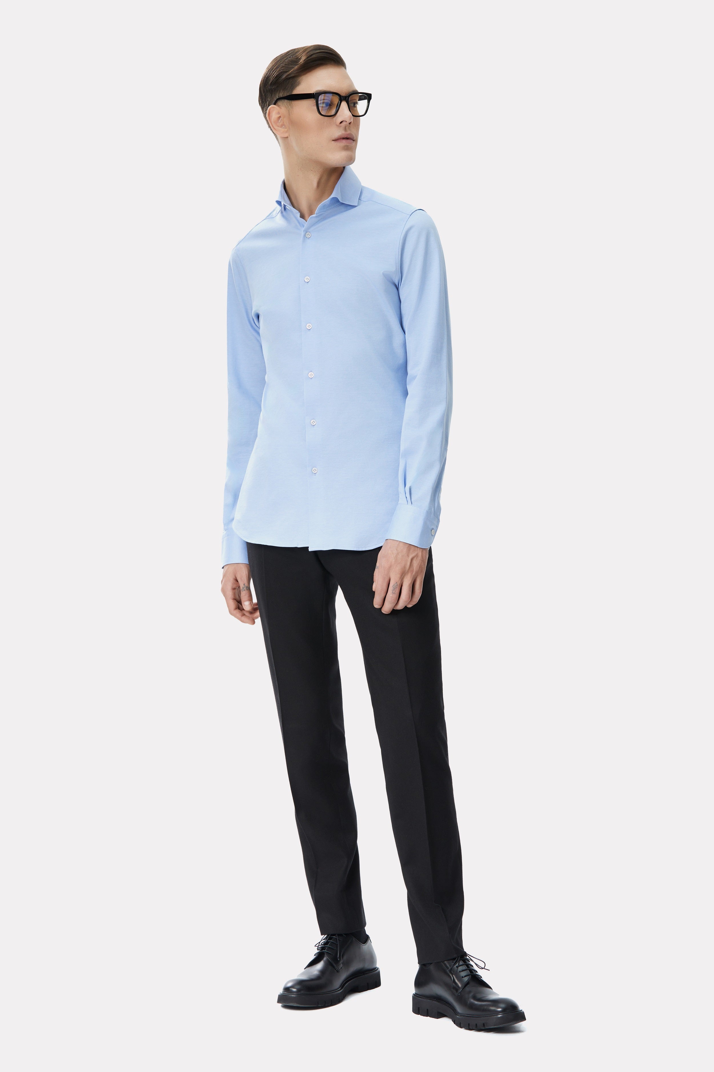 Blue cotton jersey oxford shirt