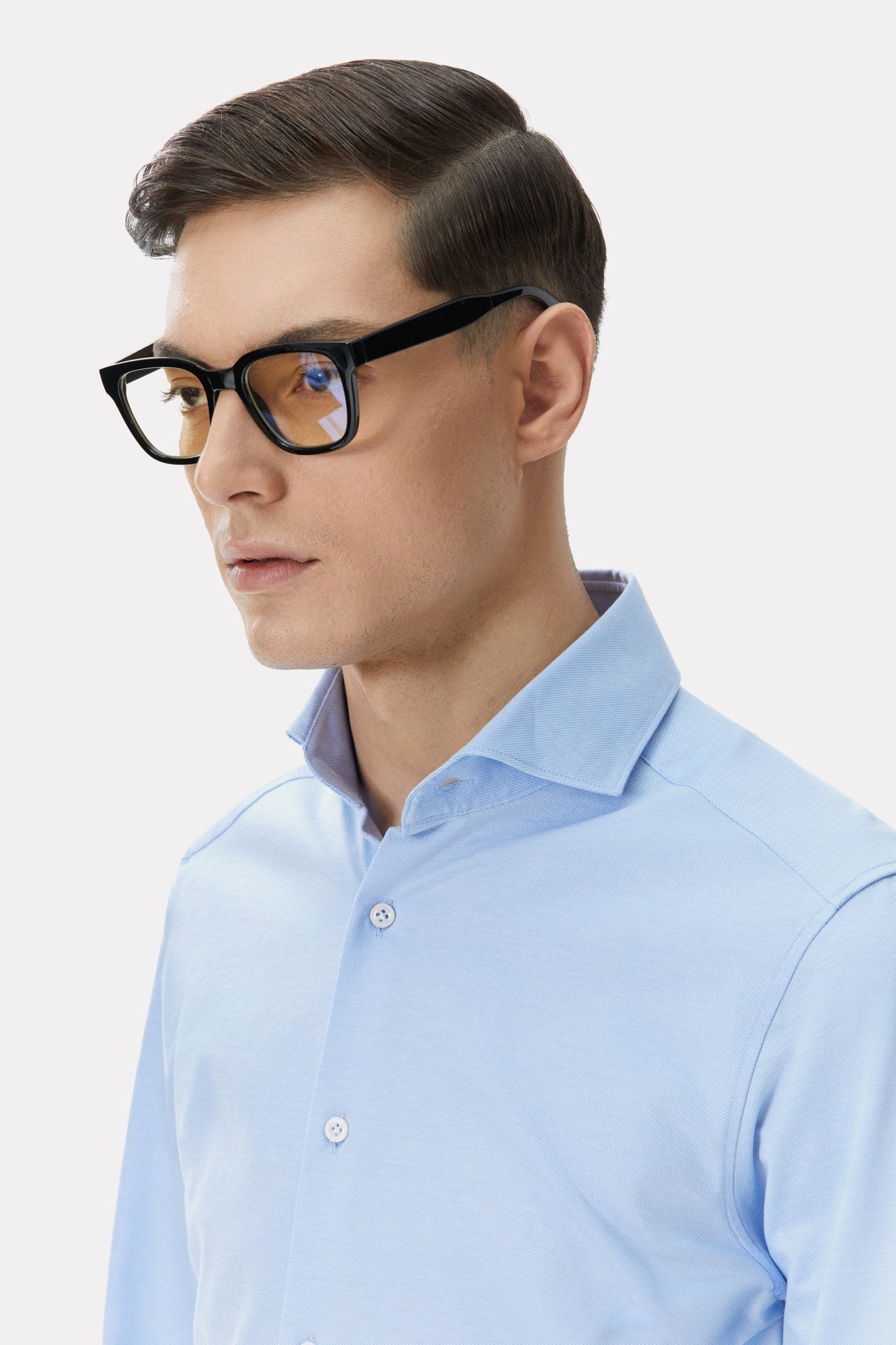 Camasa oxford bleu din jerseu de bumbac - Viggo