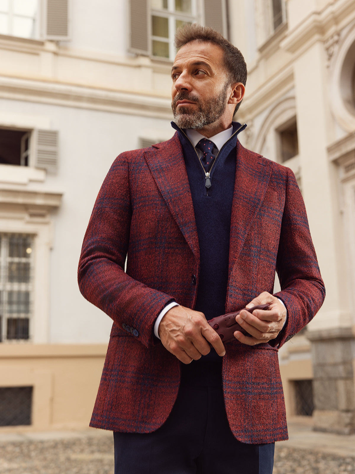 Sacou burgundy in carouri, Made to Measure, casmir