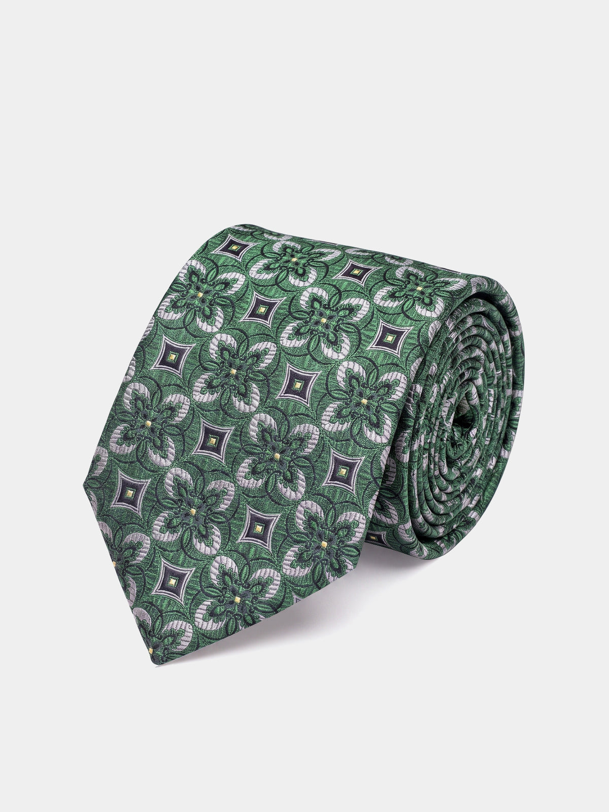 Cravata verde din matase imprimeu floral geometric