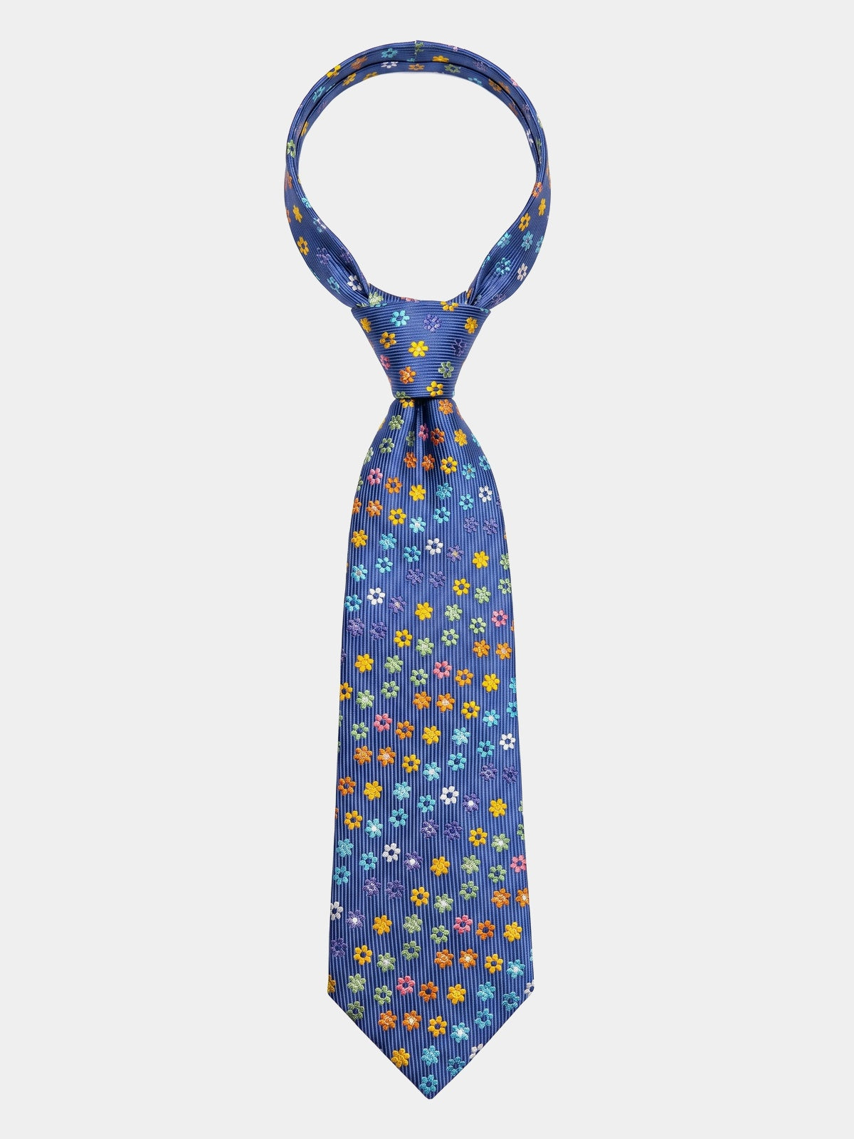 Cravata albastra cu print floral multicolor