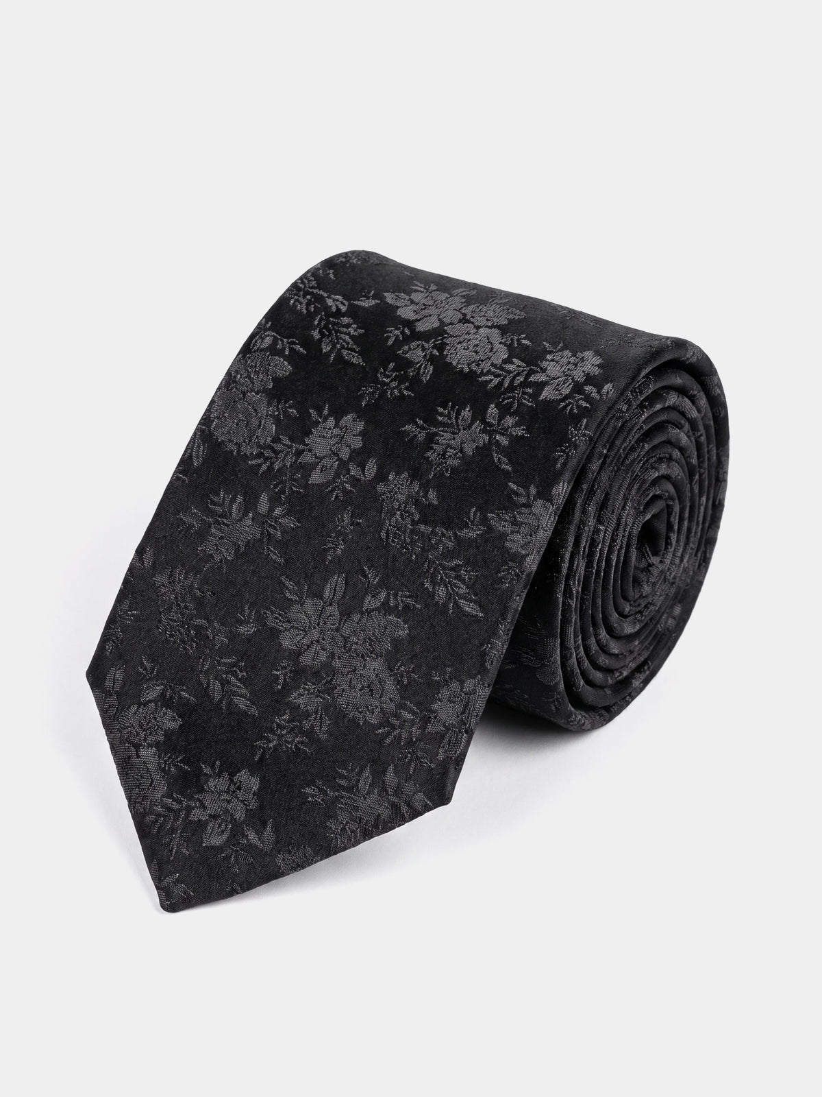 Cravata neagra matase imprimeu floral