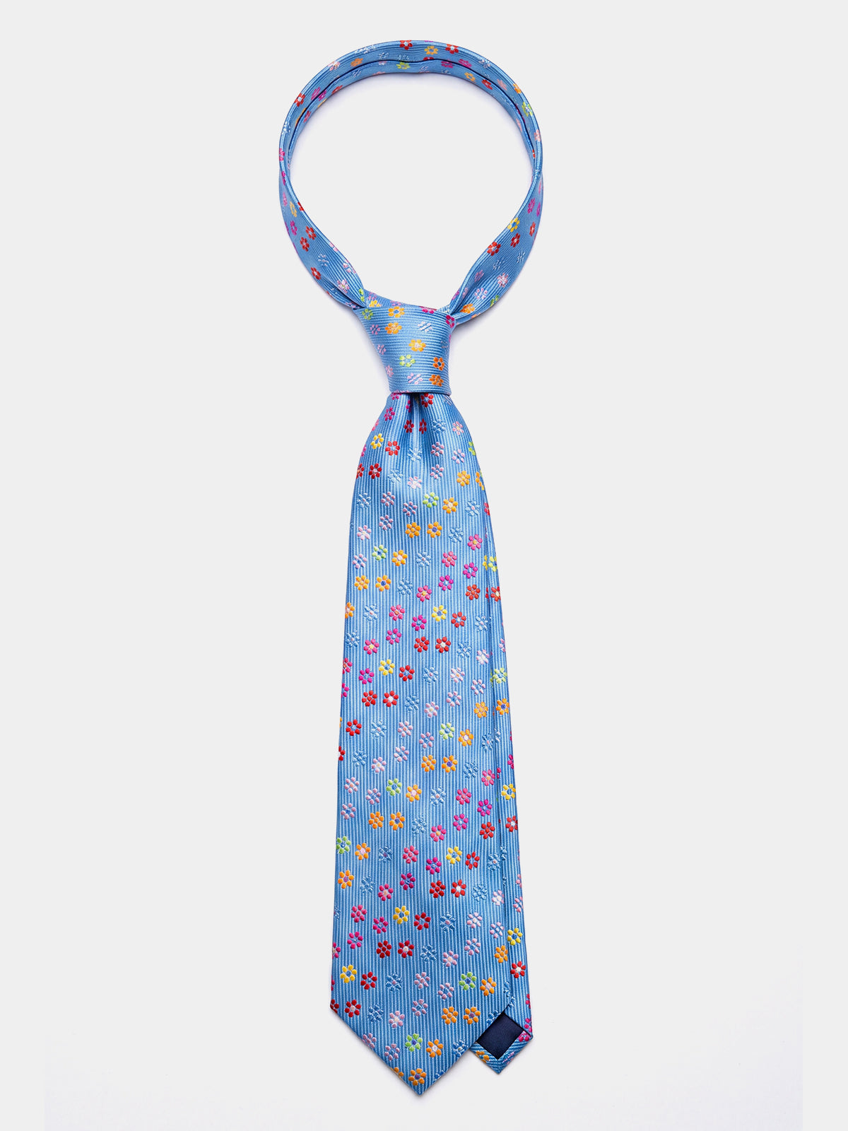 Cravata bleu cu print floral multicolor