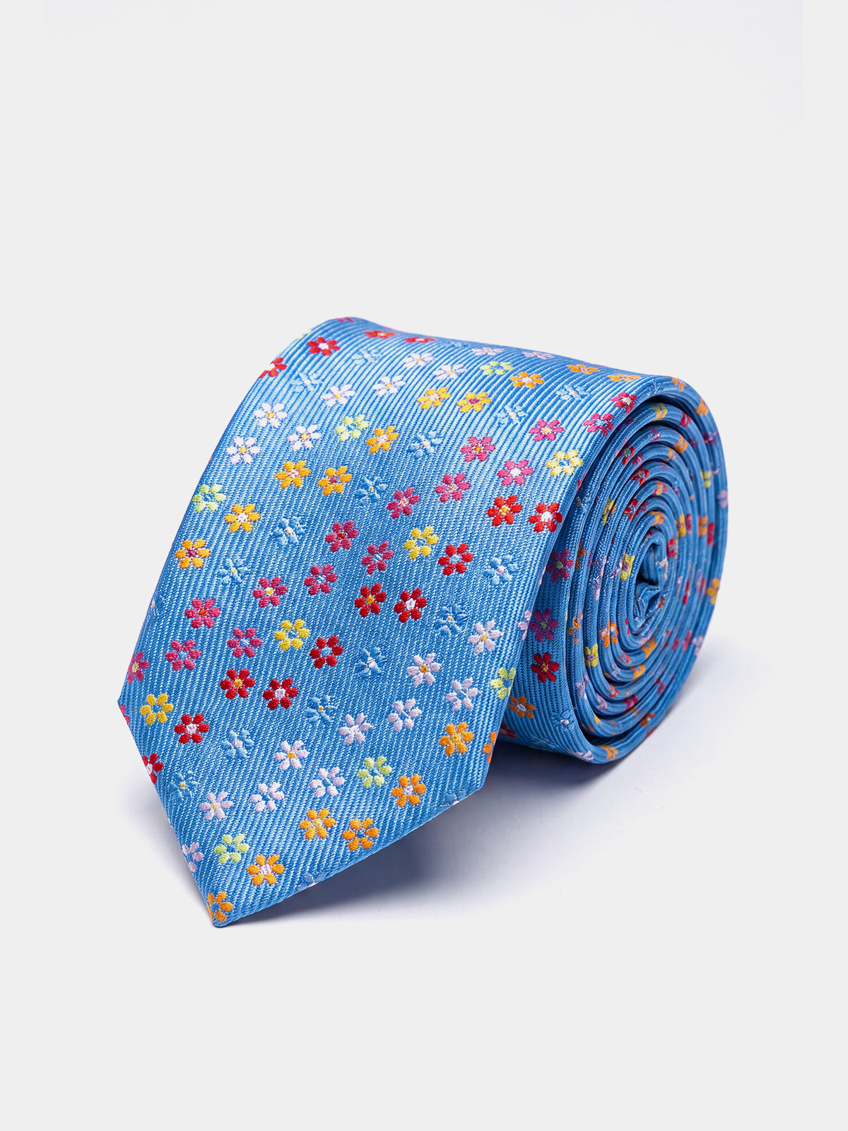 Cravata bleu cu print floral multicolor
