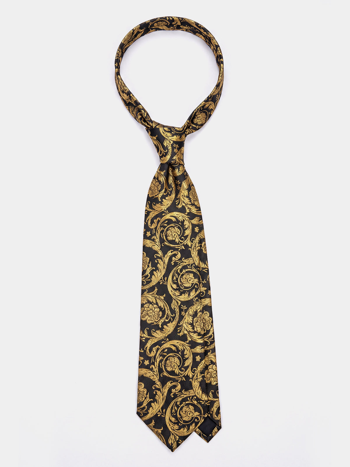 Cravata matase pattern floral auriu