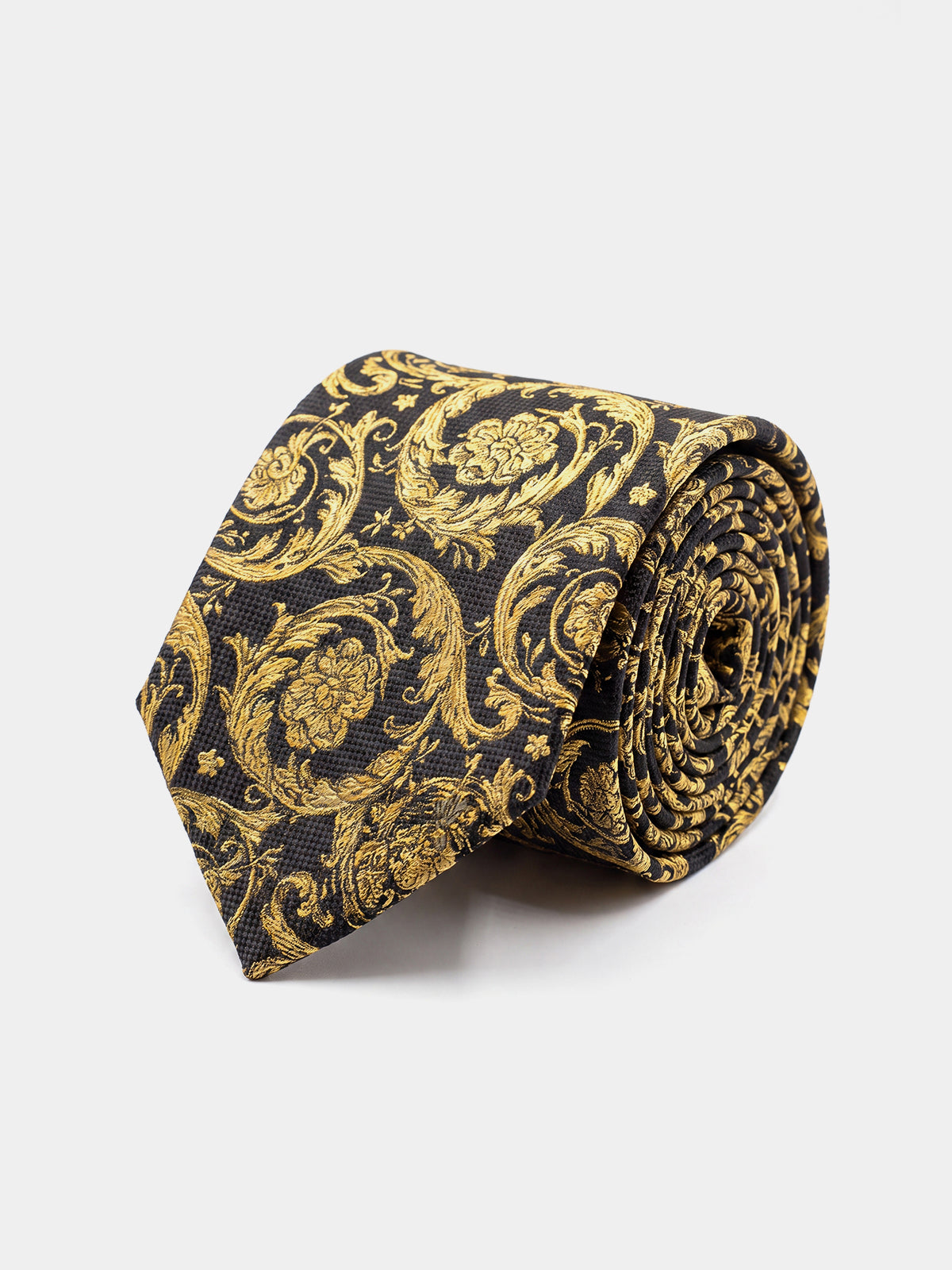 Cravata matase pattern floral auriu