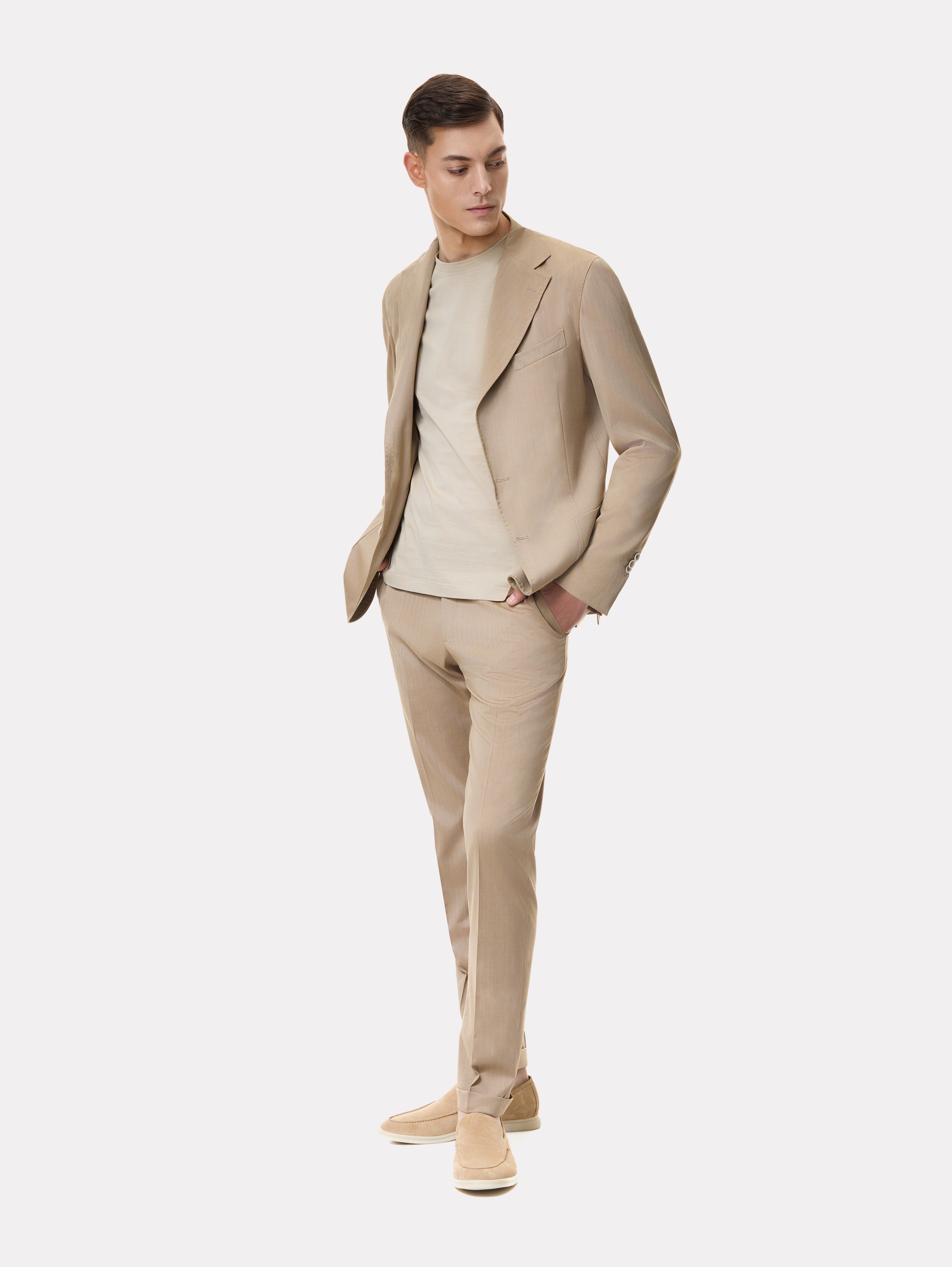 Light brown textured slim fit suit