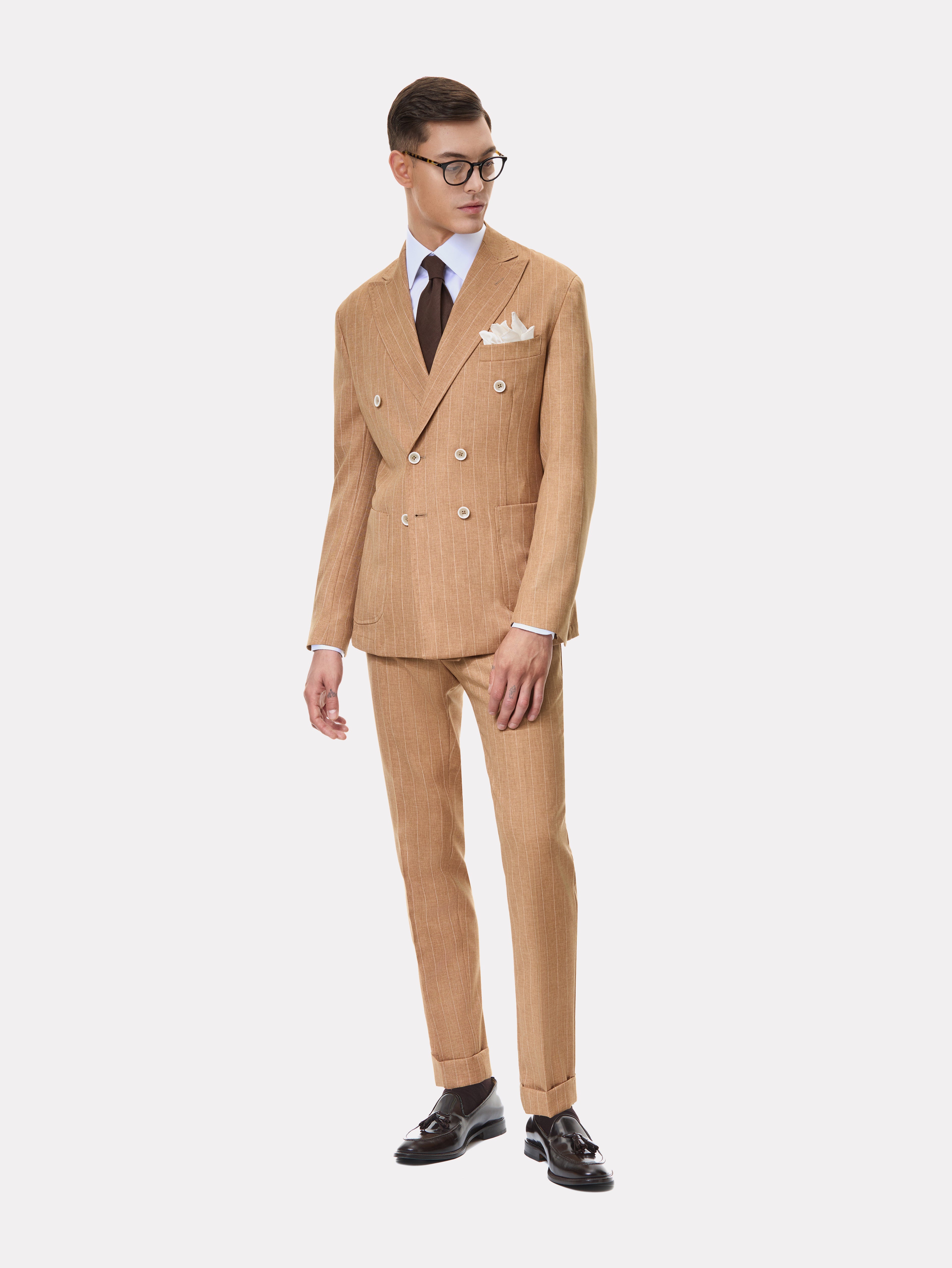 Slim fit striped suit with double buttons