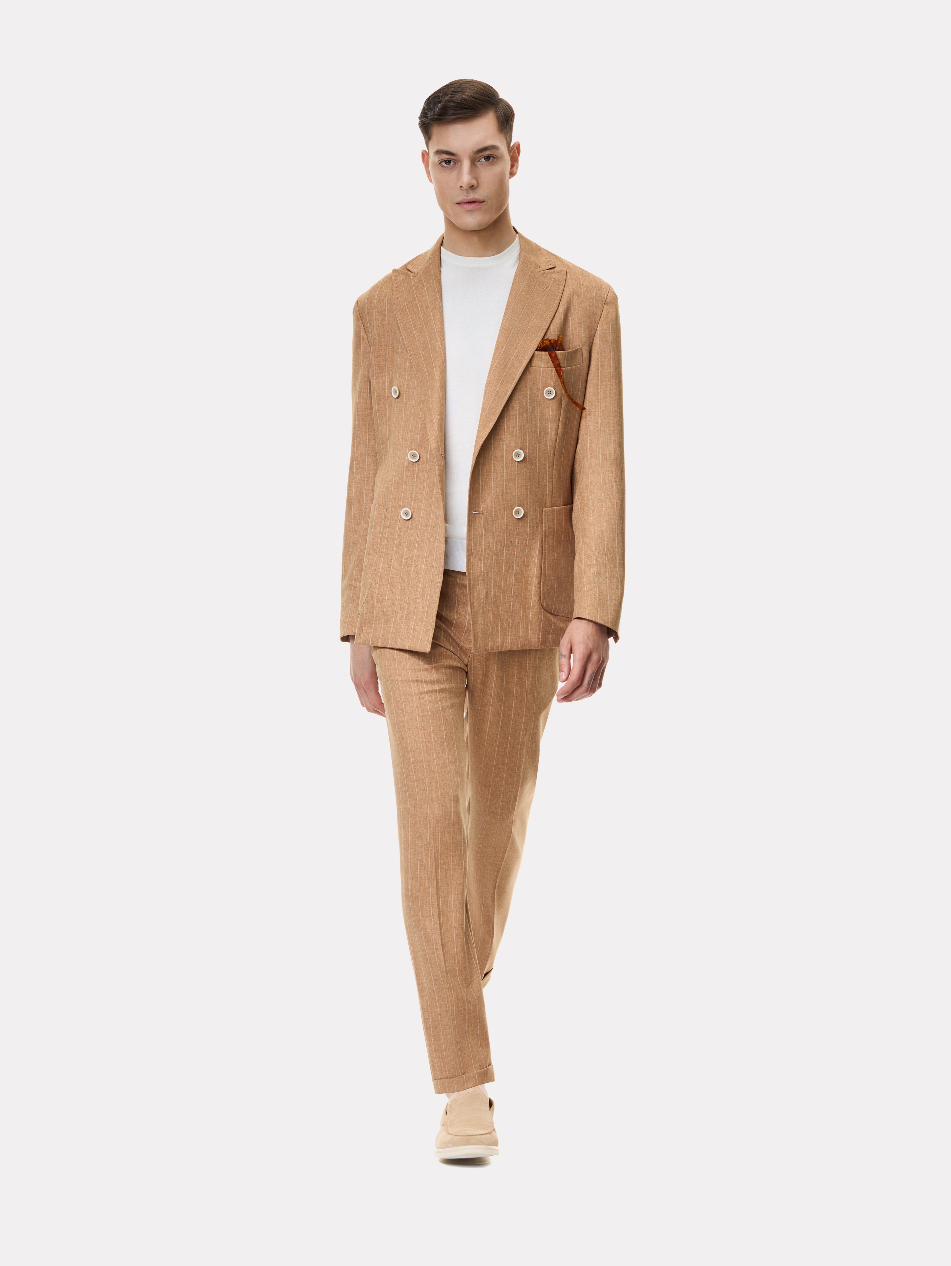 Slim fit striped suit with double buttons