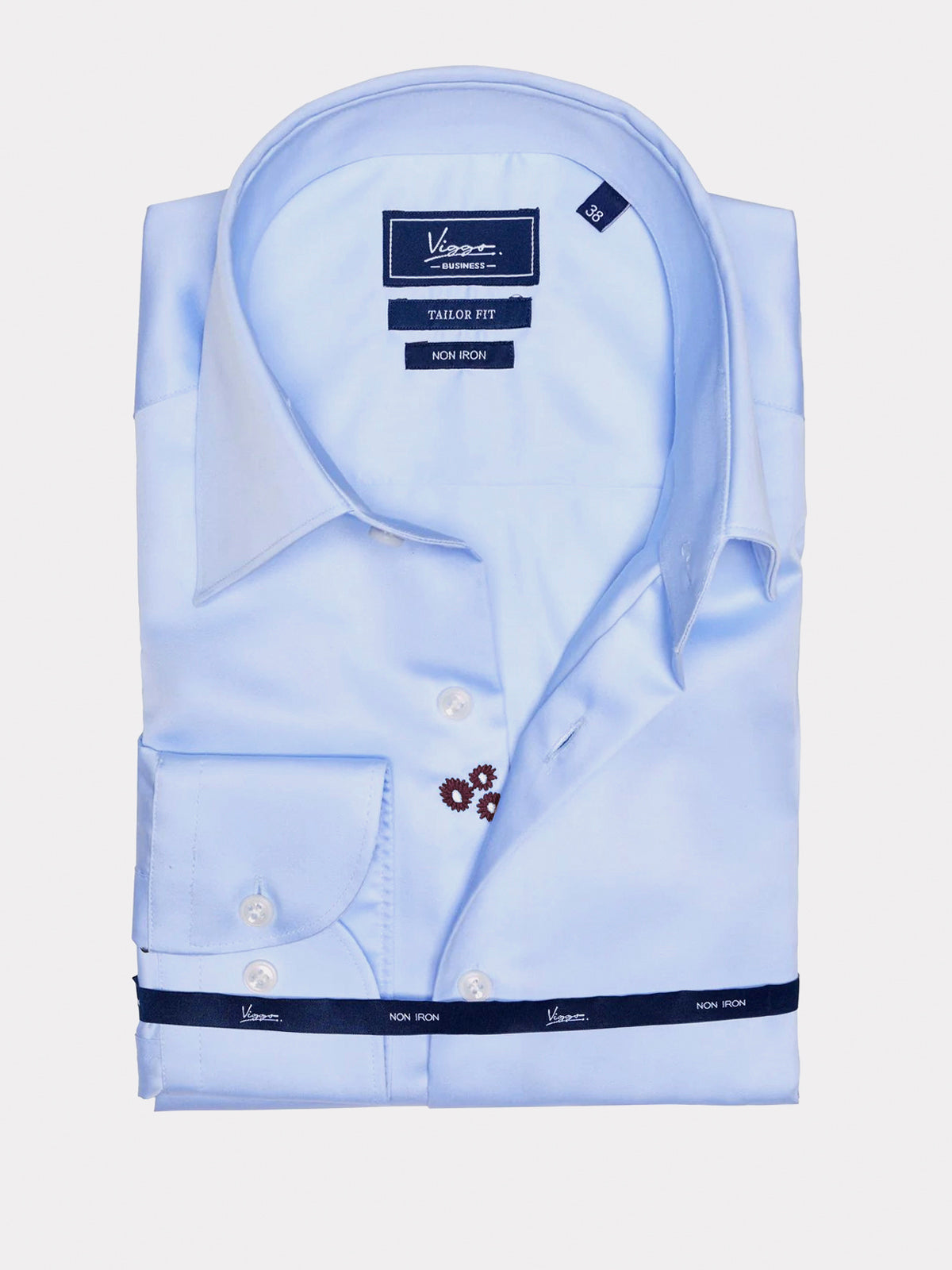 Camasa bleu non iron cu floare ascunsa maro