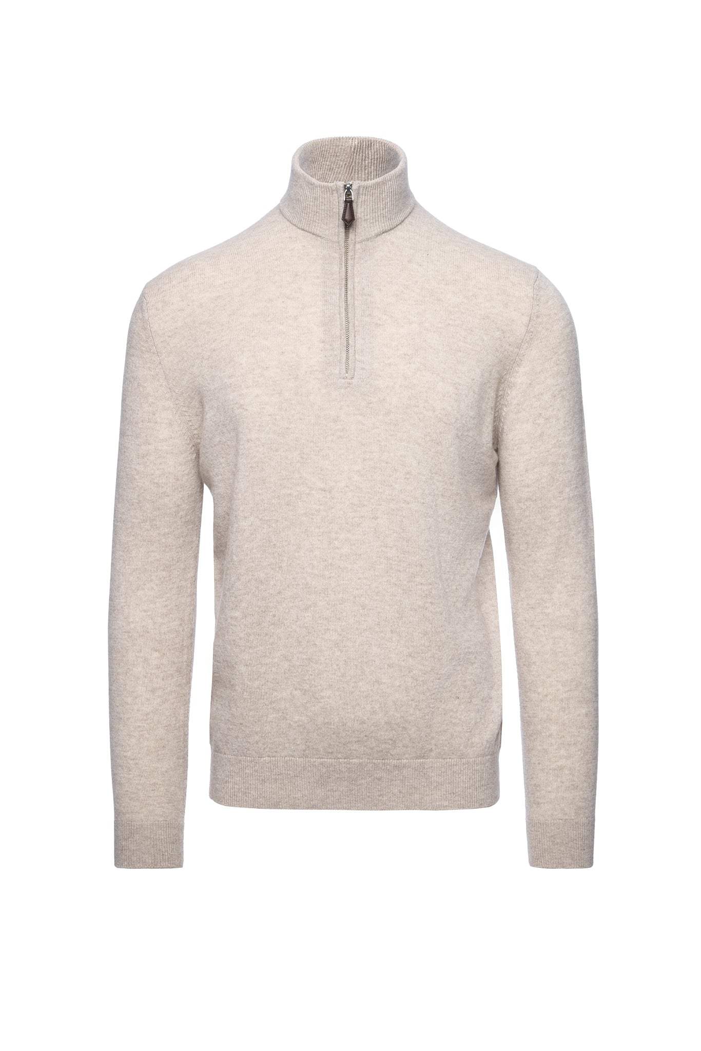 Maleta half-zip din lana si casmir, bej - Viggo Tailoring