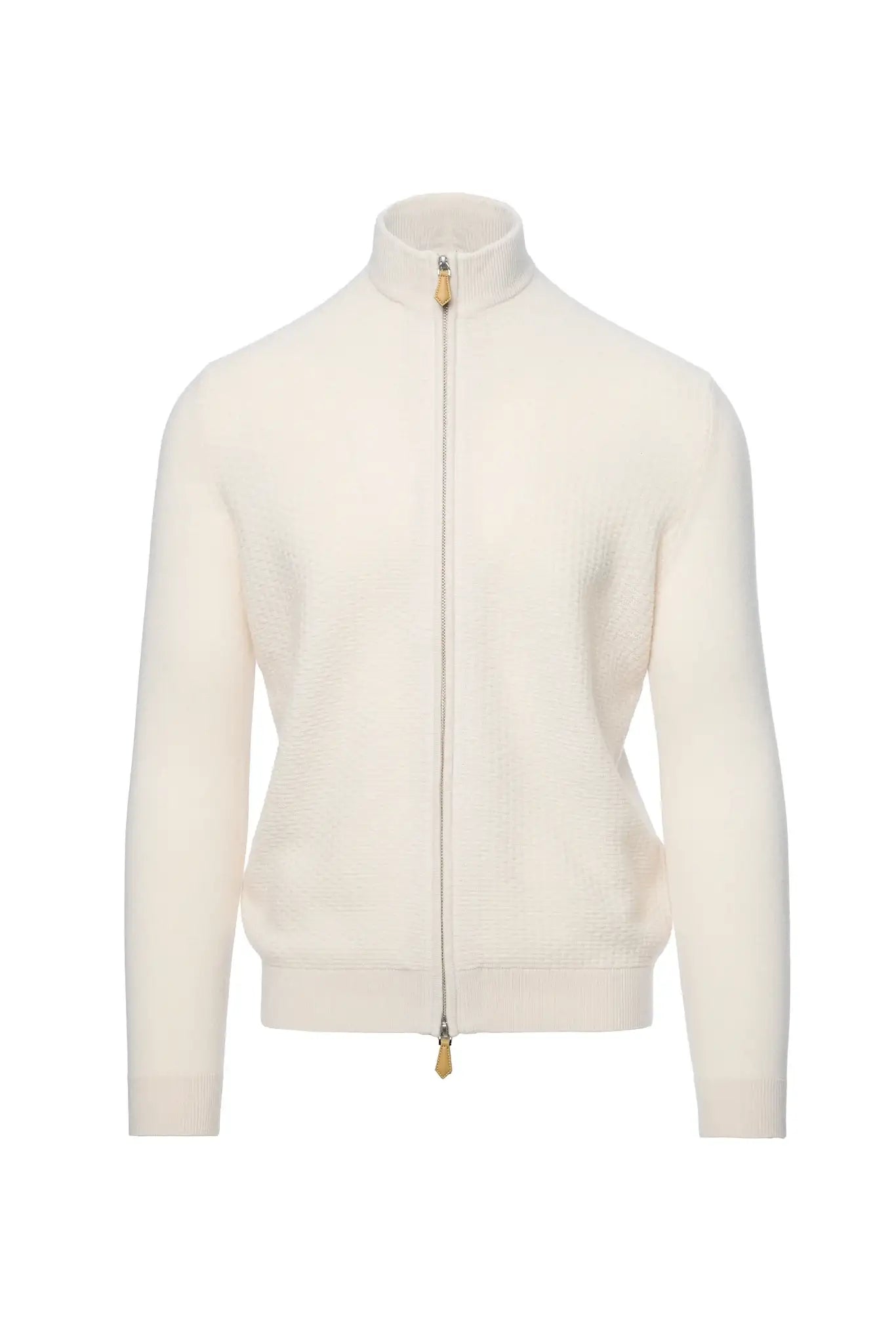 Cardigan casmir & lana cu fermoar, alb