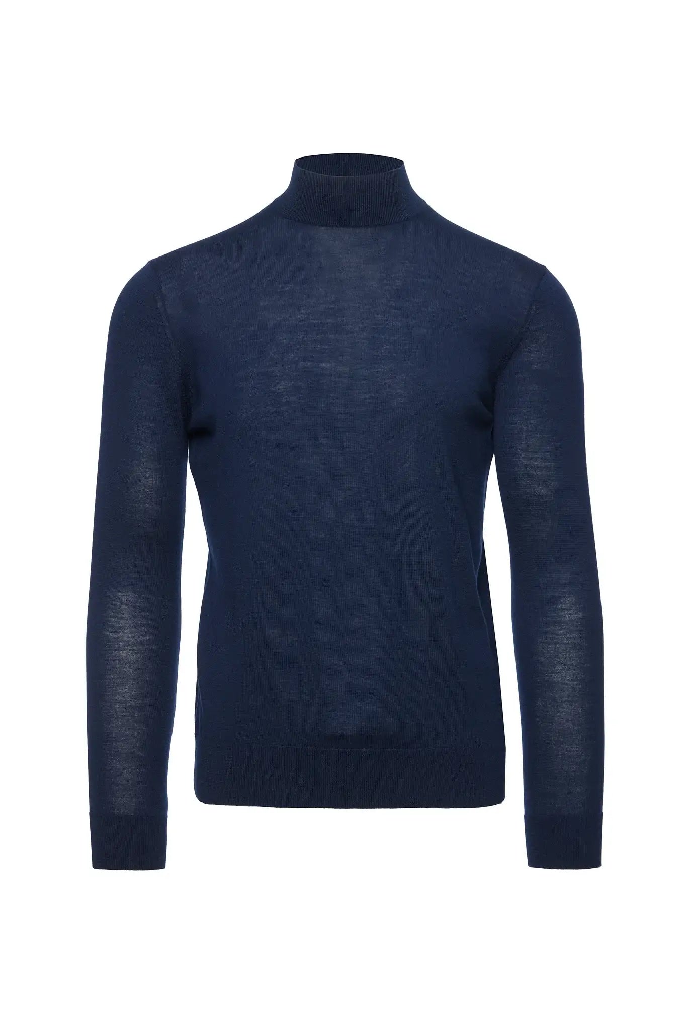 Maleta lana merino, guler semi-inalt, navy