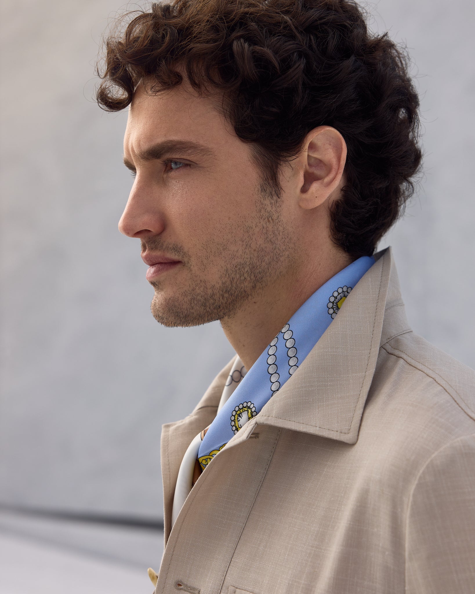 Overshirt safari bej Made to Measure, tesatura Fratelli Tallia di Delfino