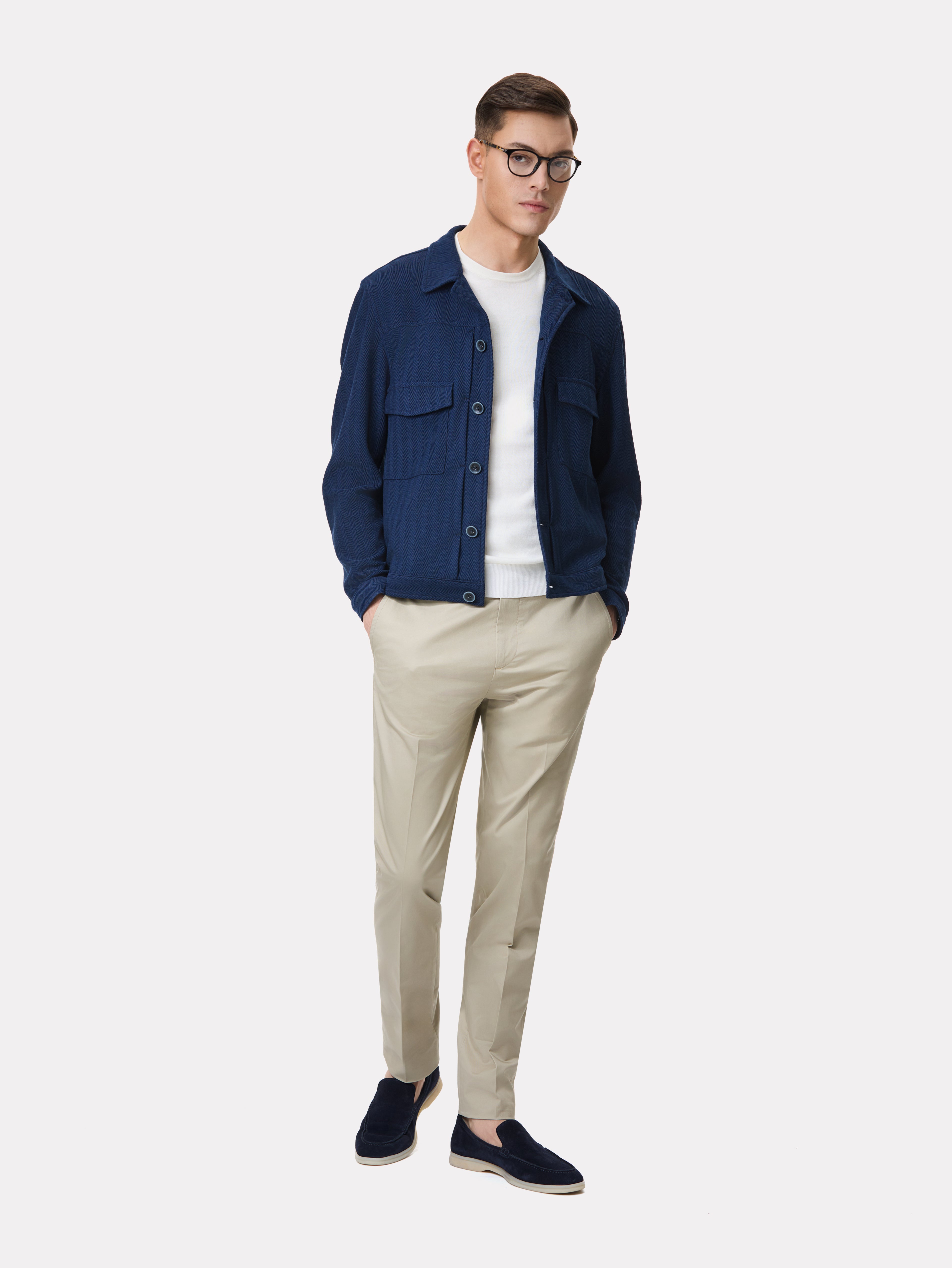 Short navy jacket with patch pockets