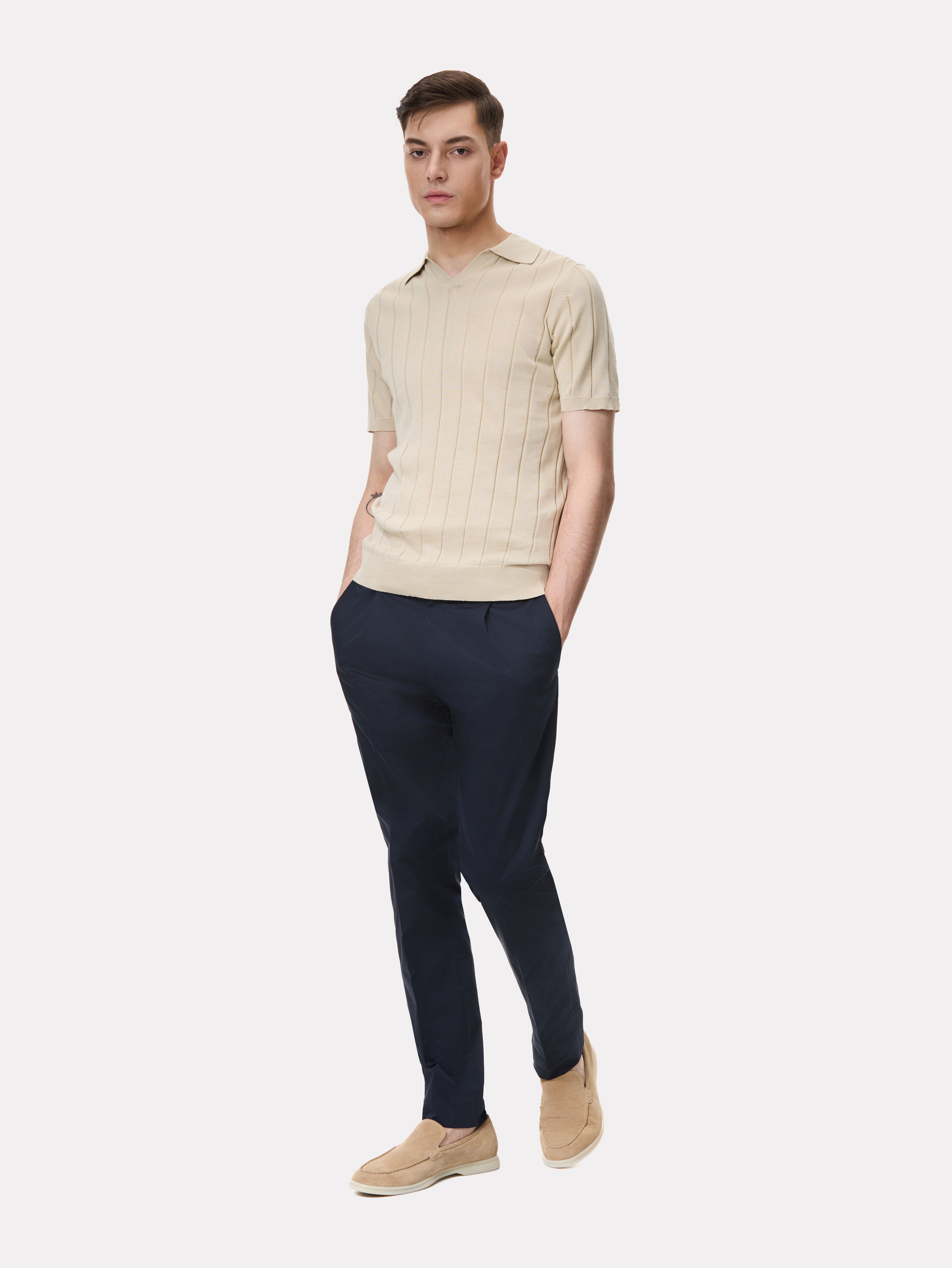 Beige striped polo shirt