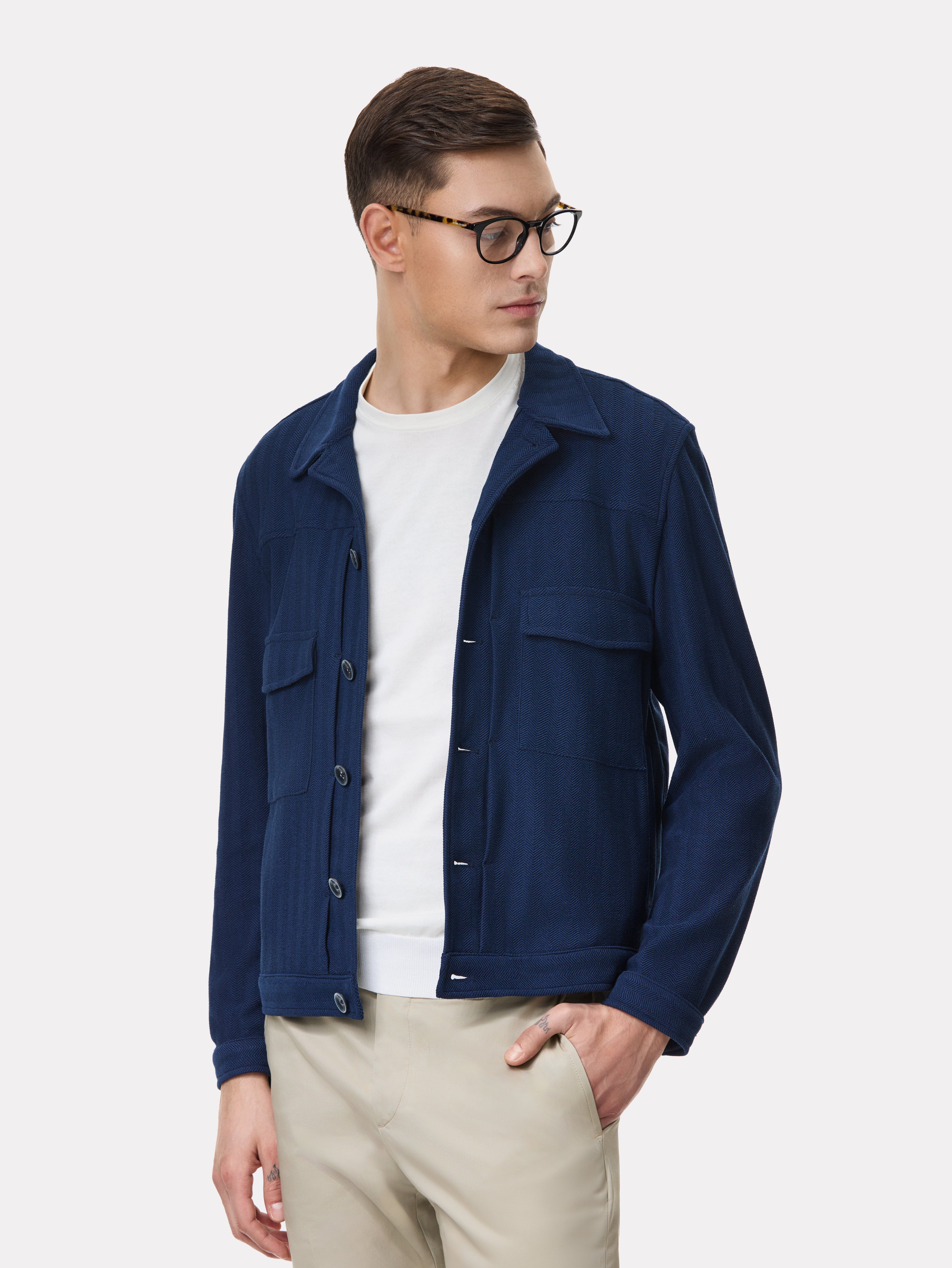 Short navy jacket with patch pockets