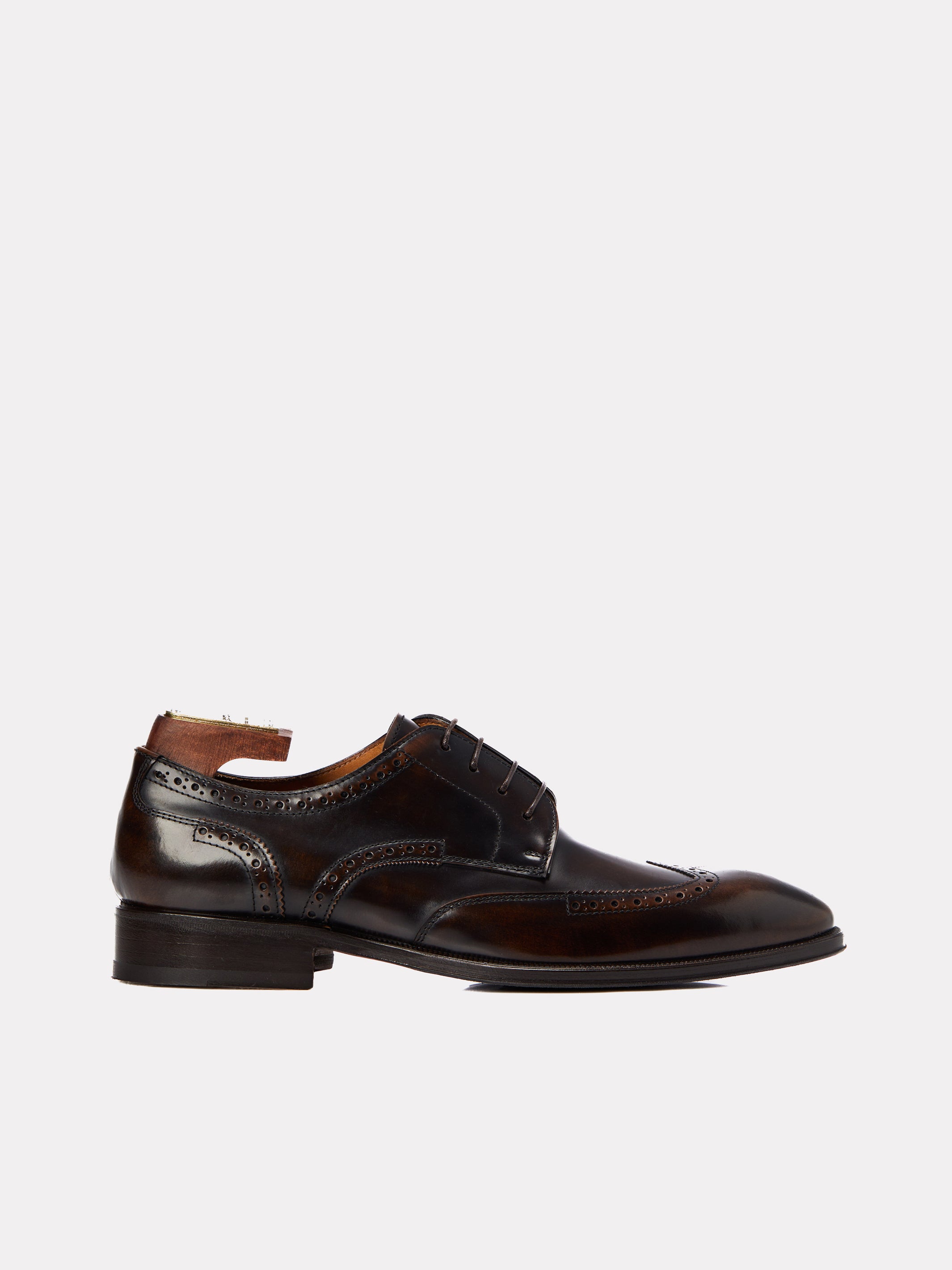 Brown derby shoes with brogue details