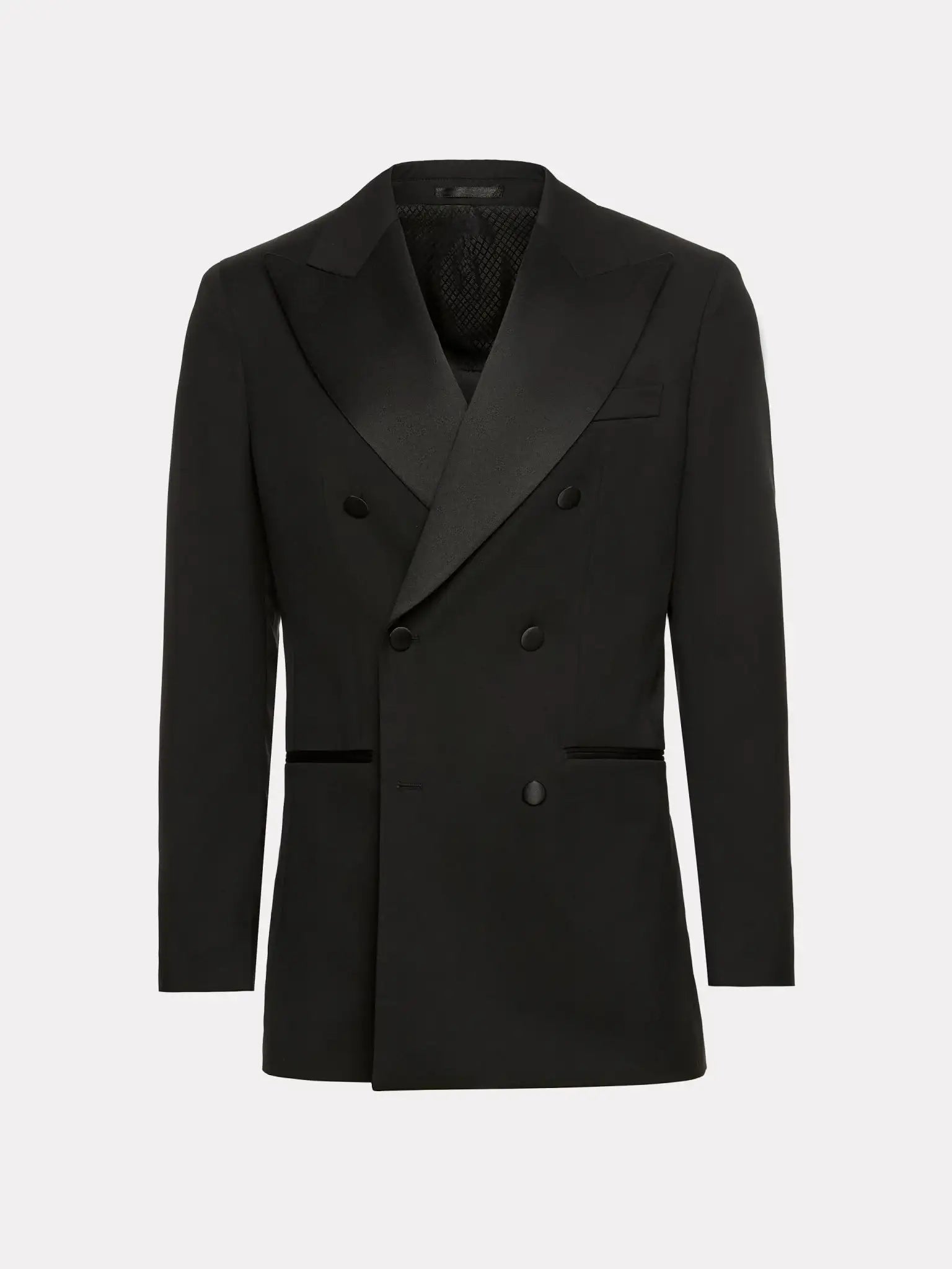 Black tuxedo jacket with two rows of buttons